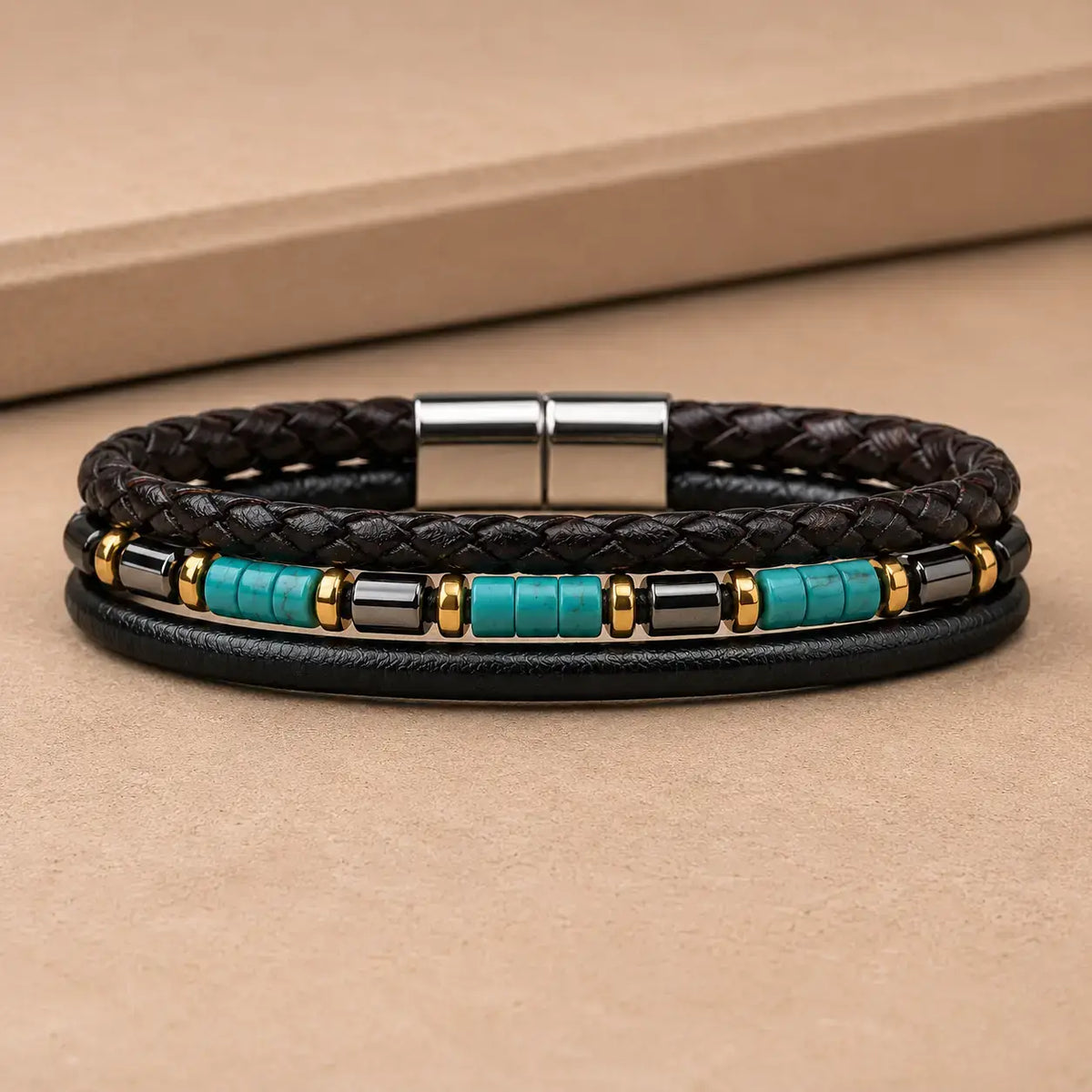 Men's Genuine Snakeskin Leather Bracelet with Natural Stone