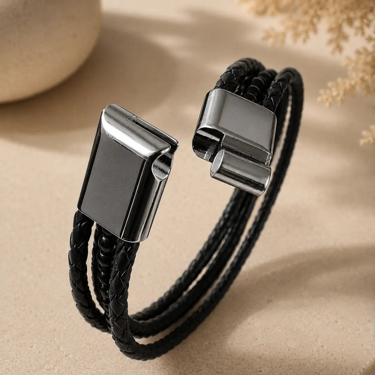 Stylish Genuine Snakeskin & Hematite Bead Bracelet