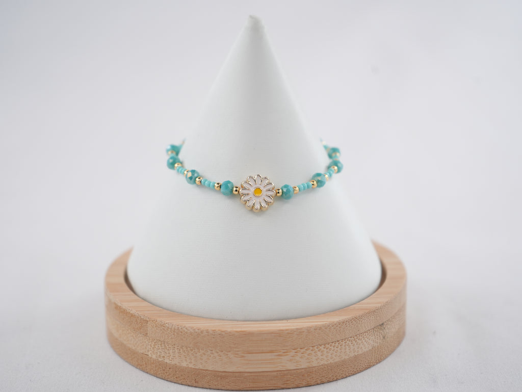 Crystal Beaded Bracelet with Daisy Charm - 8 Color Options 