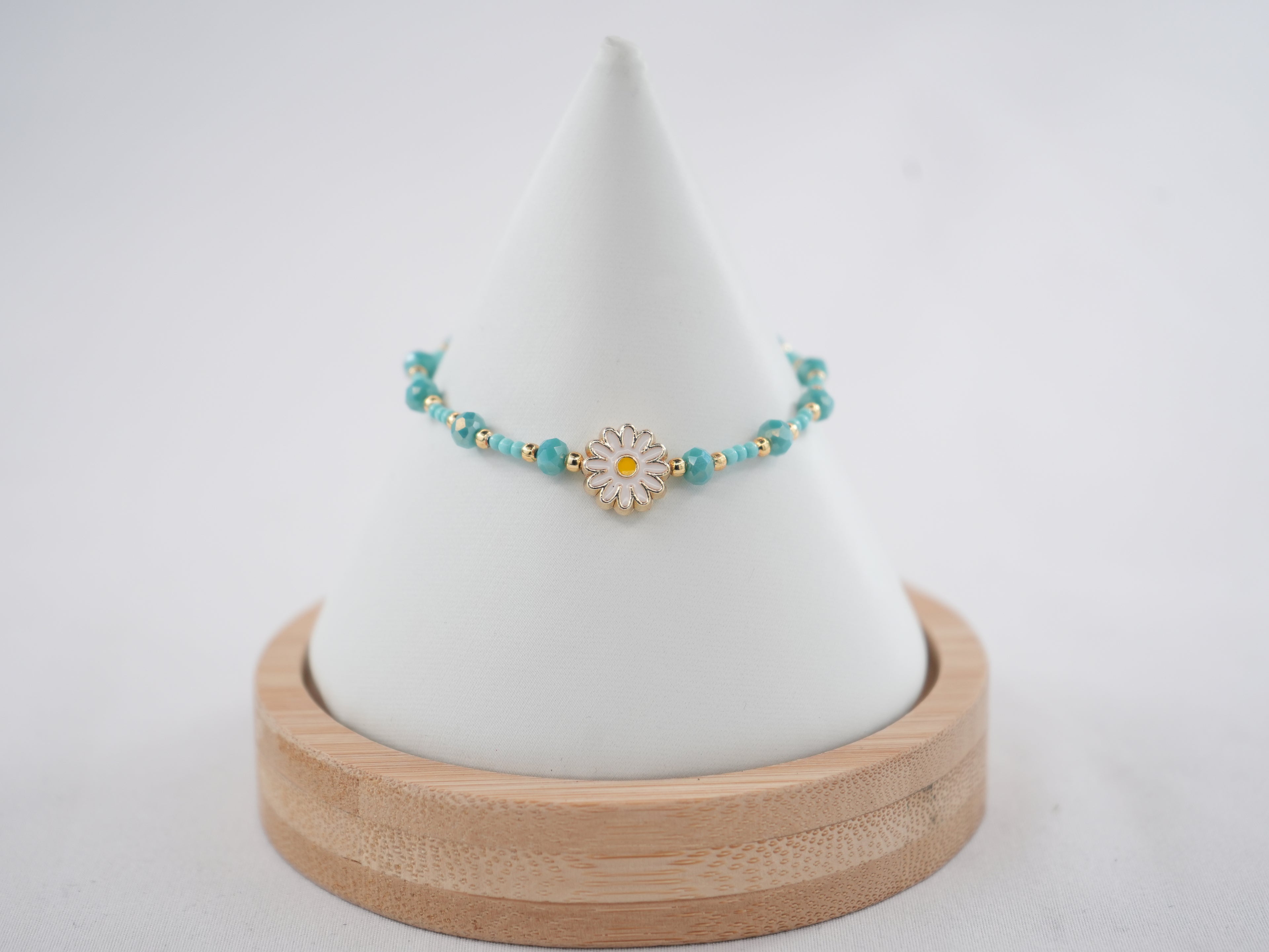 Crystal Beaded Bracelet with Daisy Charm - 8 Color Options 