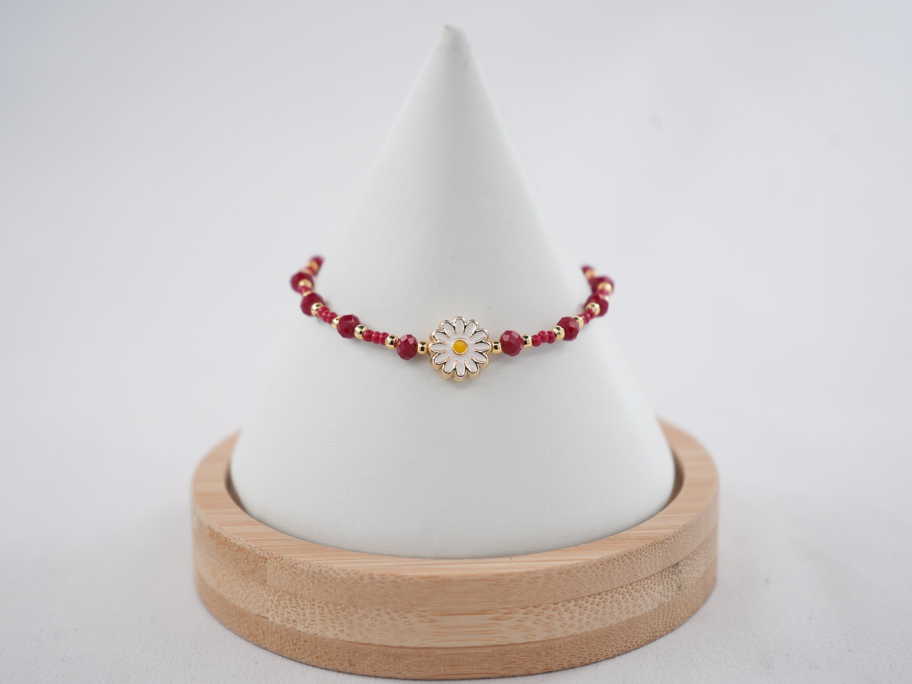 Crystal Beaded Bracelet with Daisy Charm - 8 Color Options 