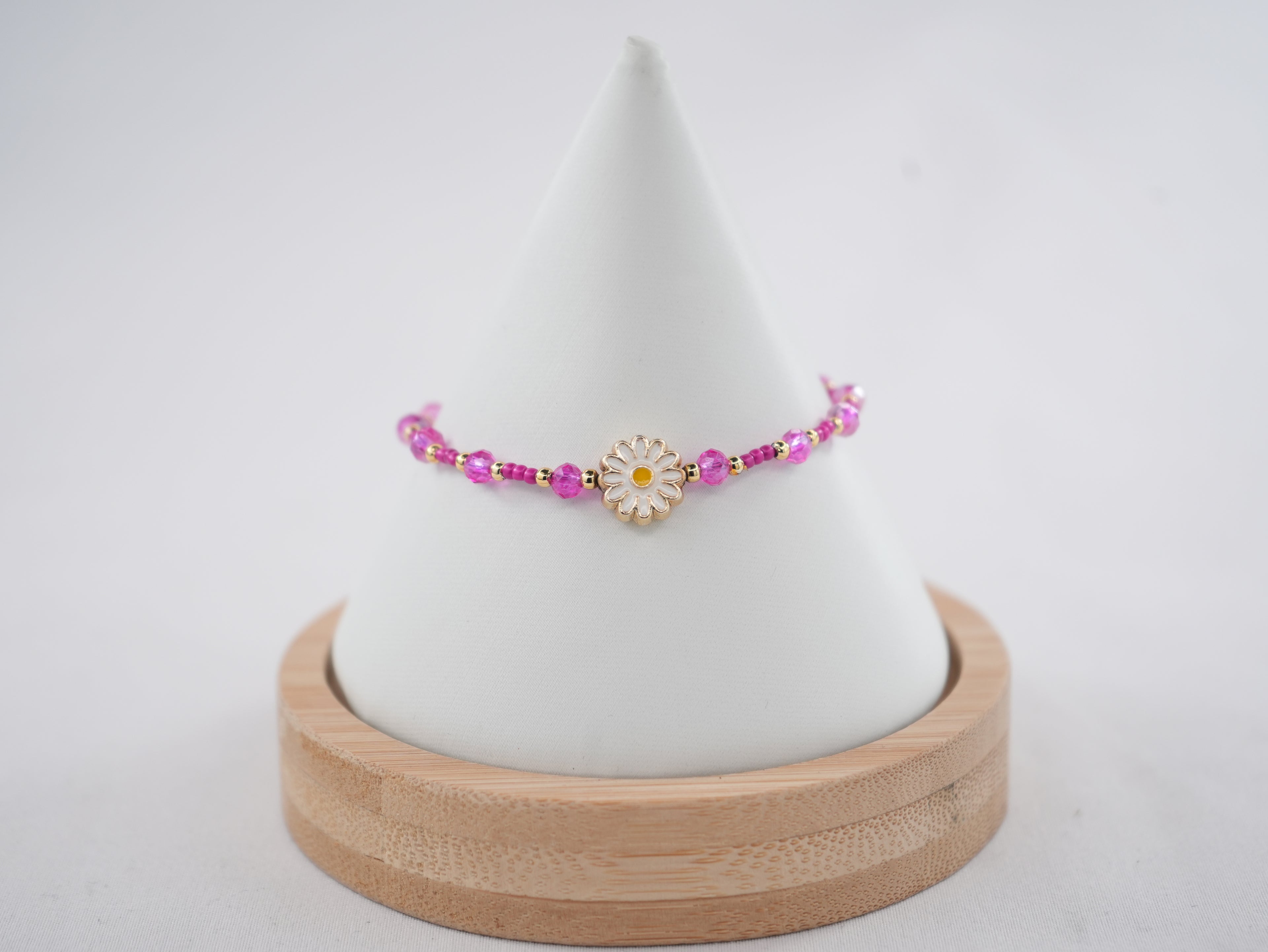 Crystal Beaded Bracelet with Daisy Charm - 8 Color Options 