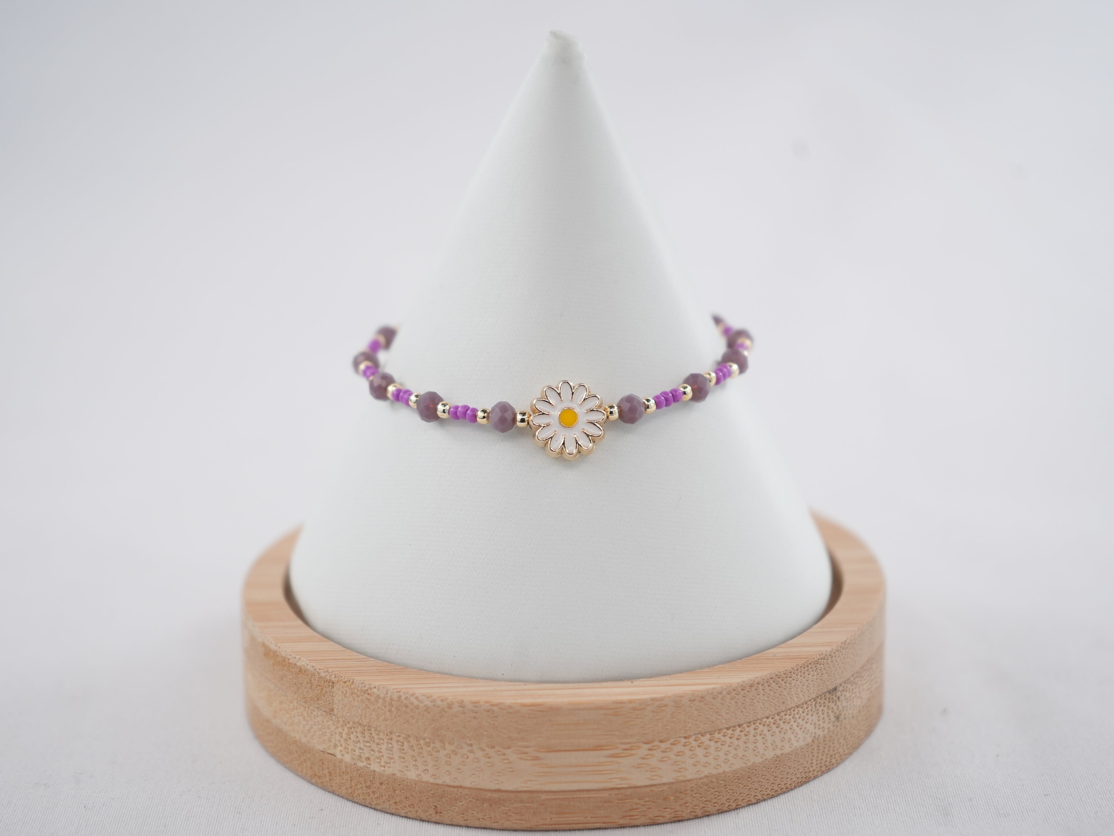 Crystal Beaded Bracelet with Daisy Charm - 8 Color Options 
