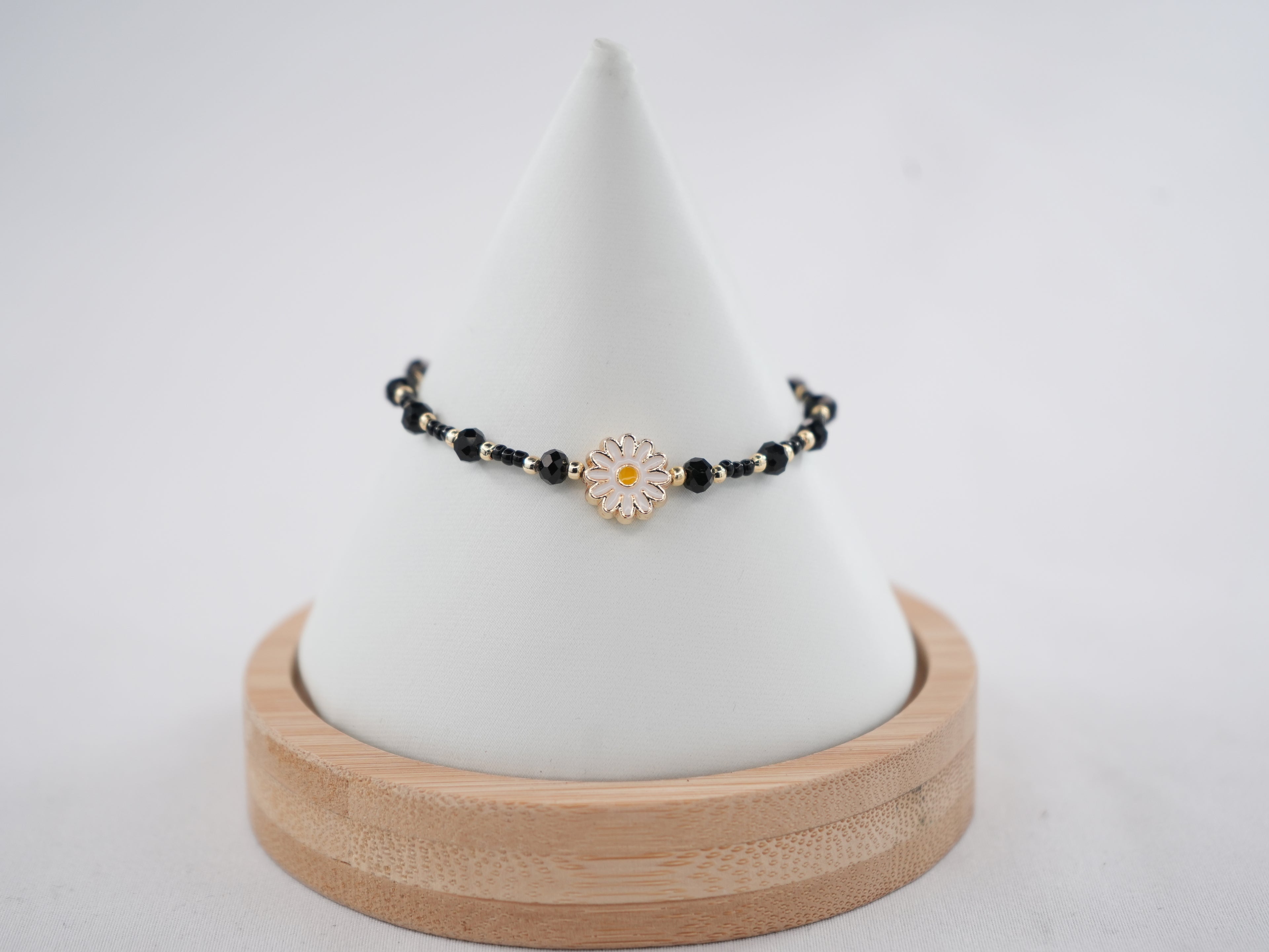 Crystal Beaded Bracelet with Daisy Charm - 8 Color Options 