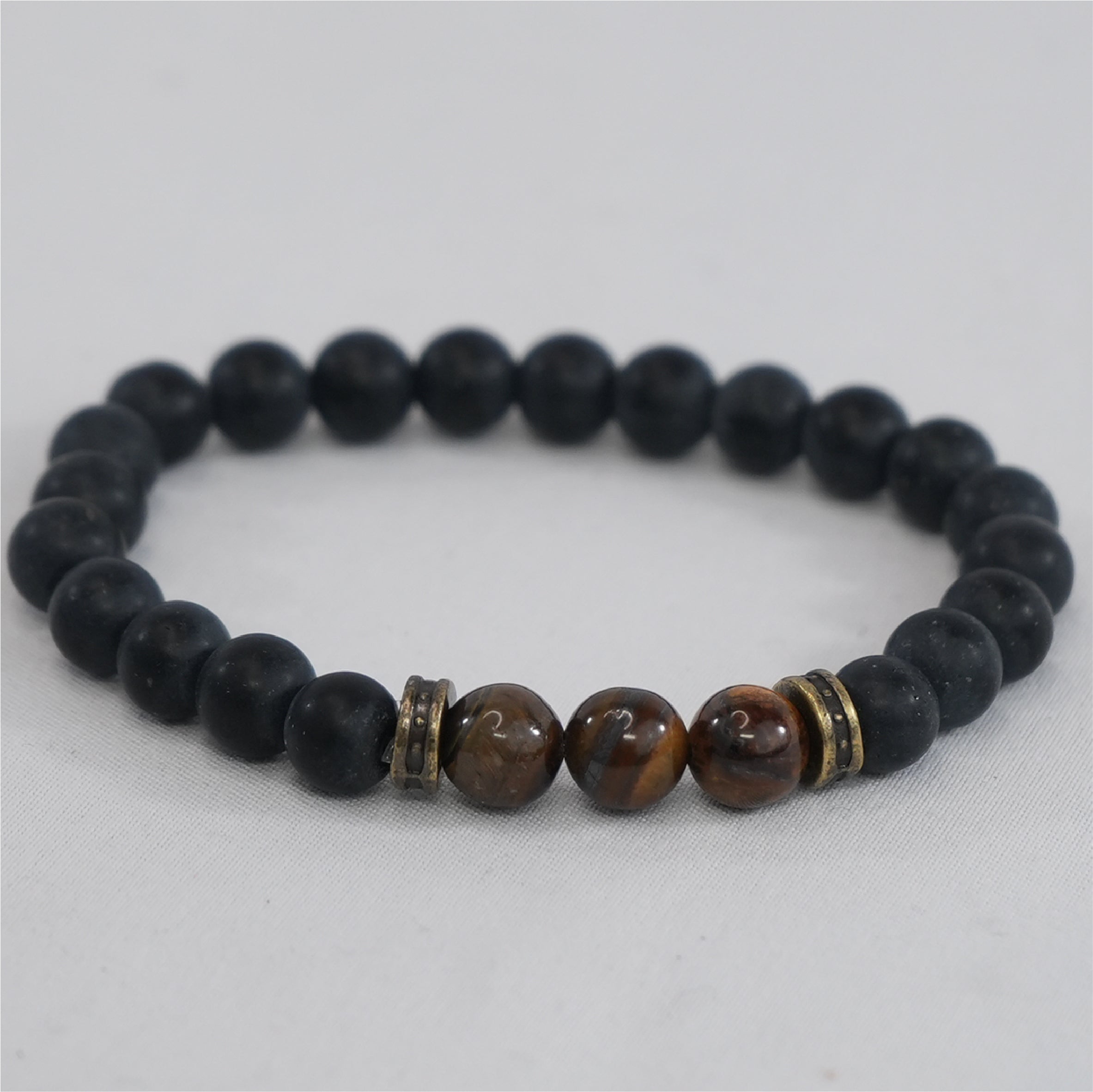 Tiger Eye and Black Stone Stretch Bracelet: Bold Elegance