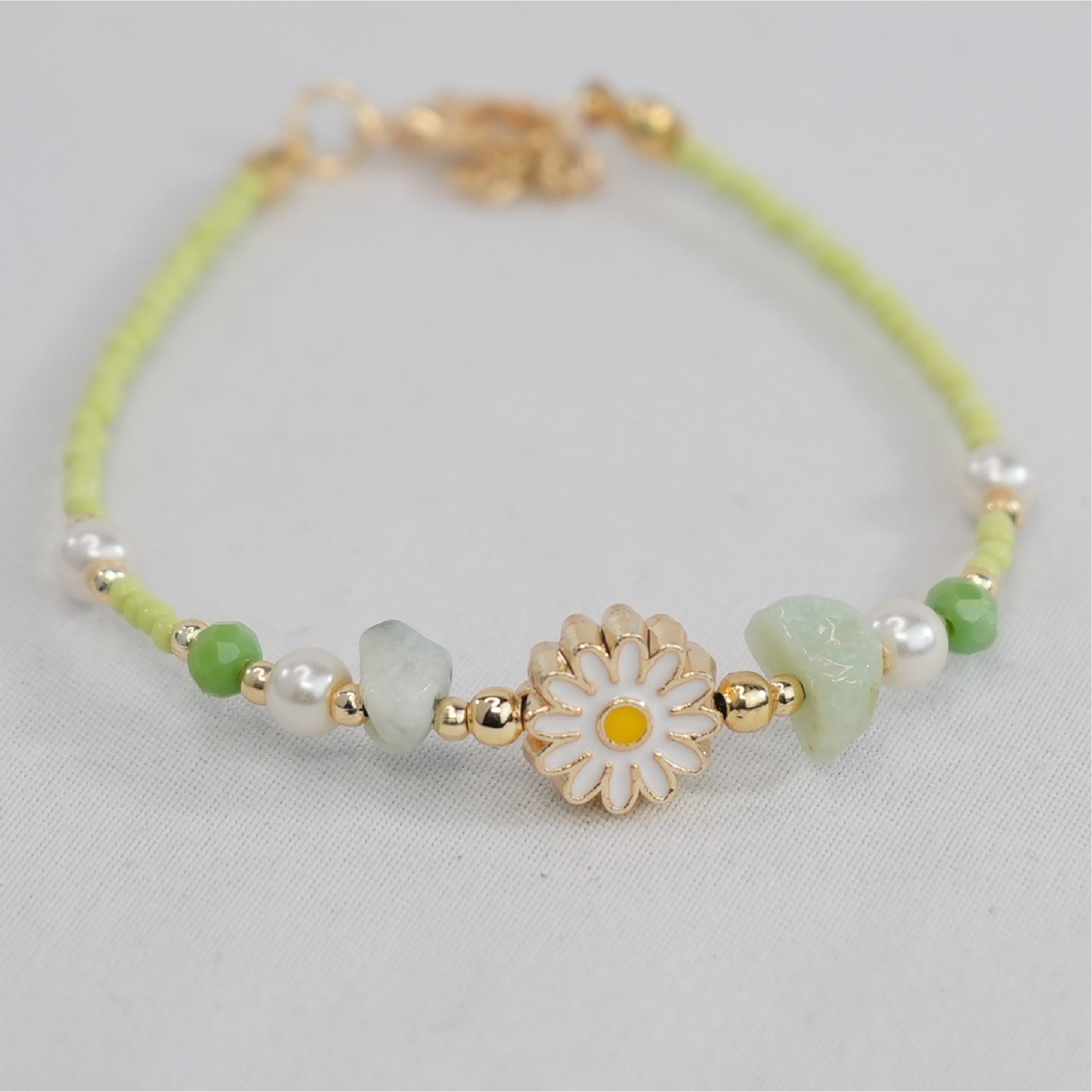 Crystal Beaded Bracelet with Daisy Charm - 8 Color Options 