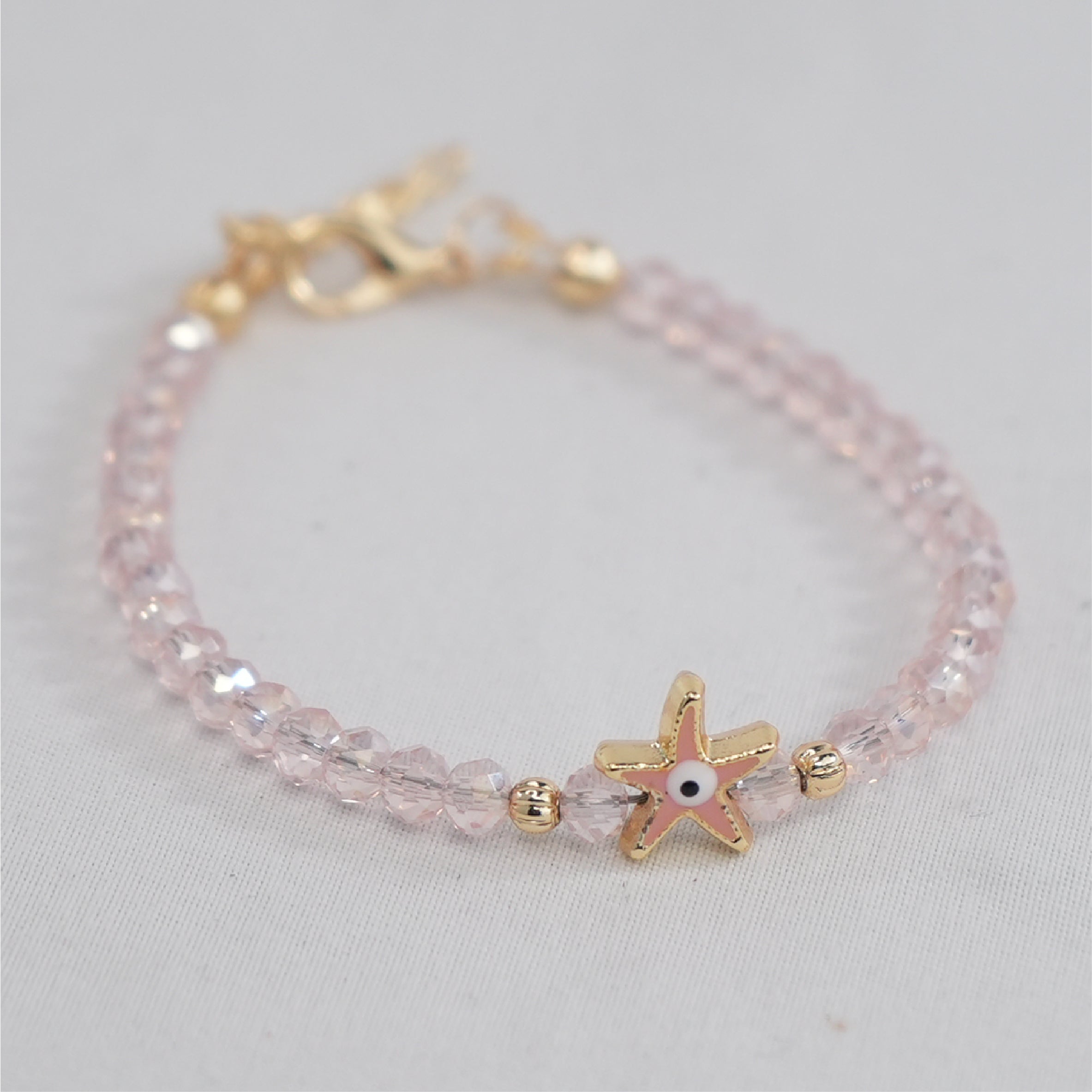 Crystal Beaded Bracelet with Star Evil Eye Charm: 7 Colors