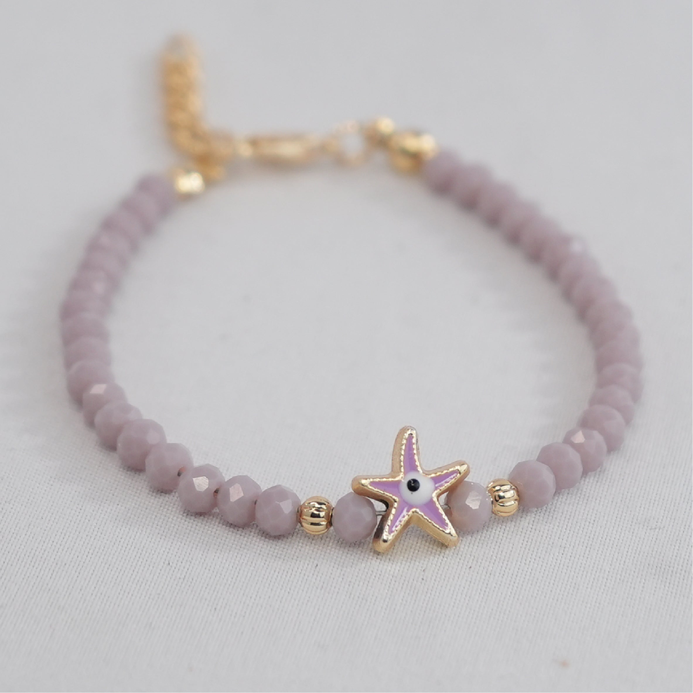 Crystal Beaded Bracelet with Star Evil Eye Charm: 7 Colors