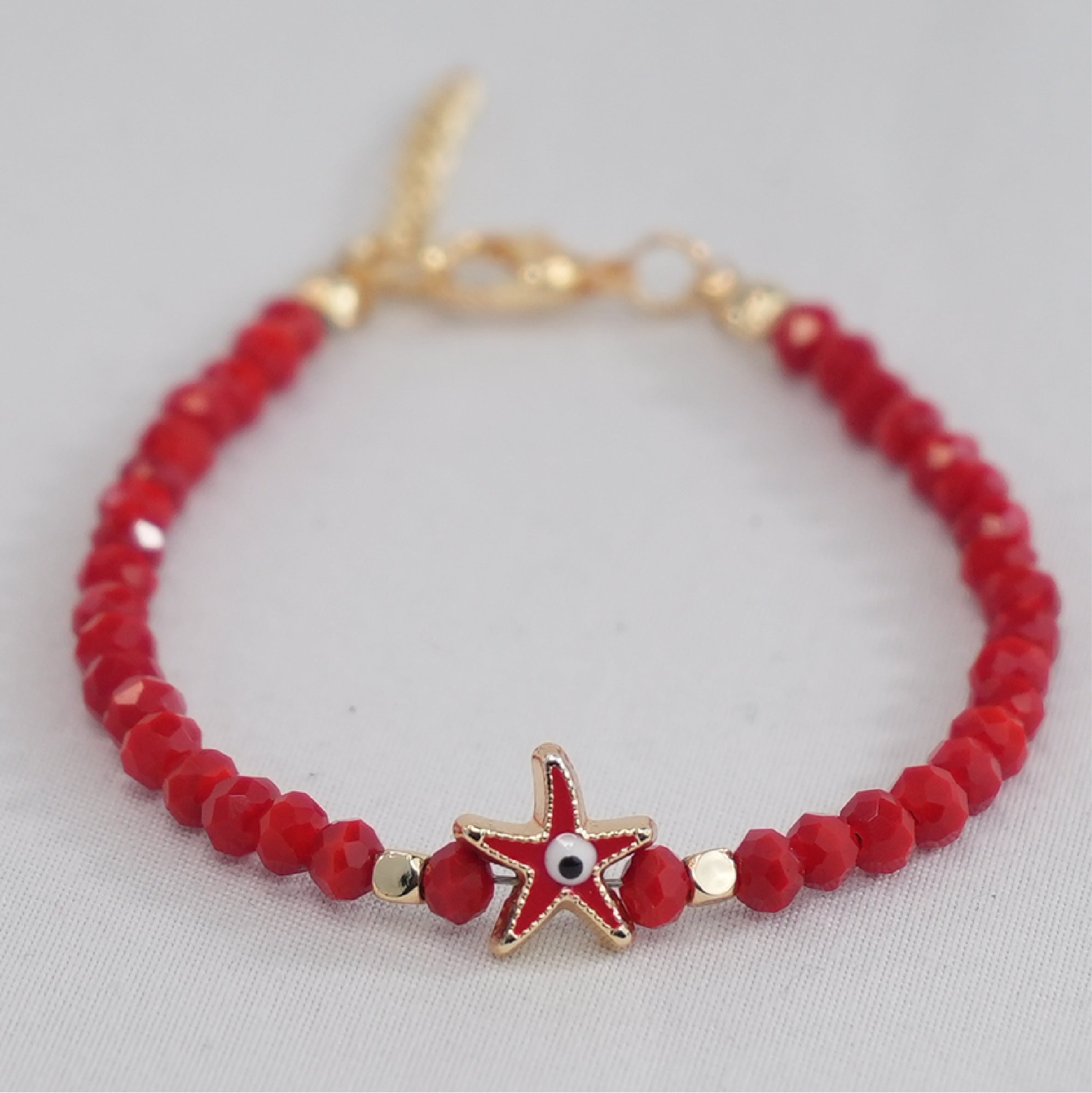 Crystal Beaded Bracelet with Star Evil Eye Charm: 7 Colors