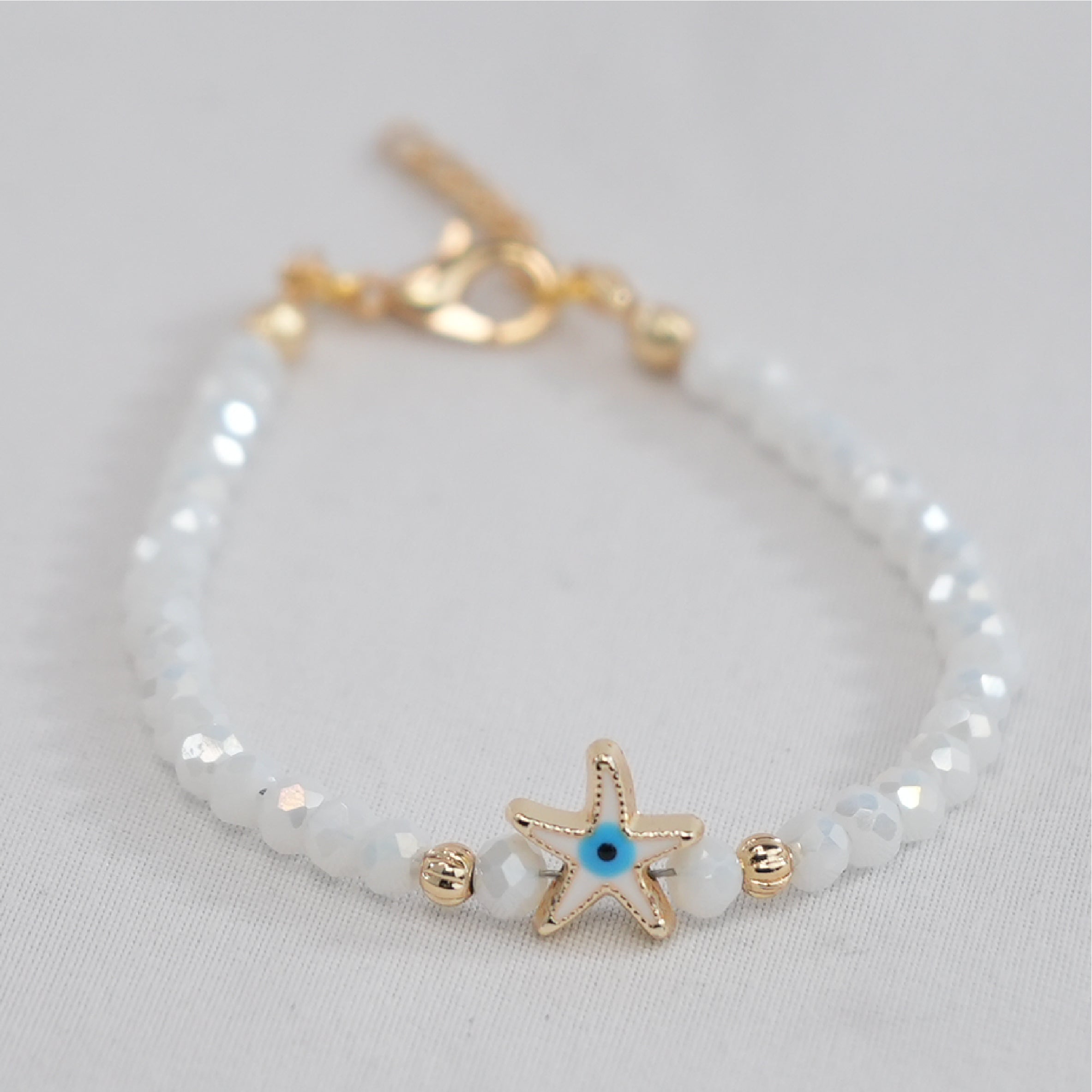 Crystal Beaded Bracelet with Star Evil Eye Charm: 7 Colors