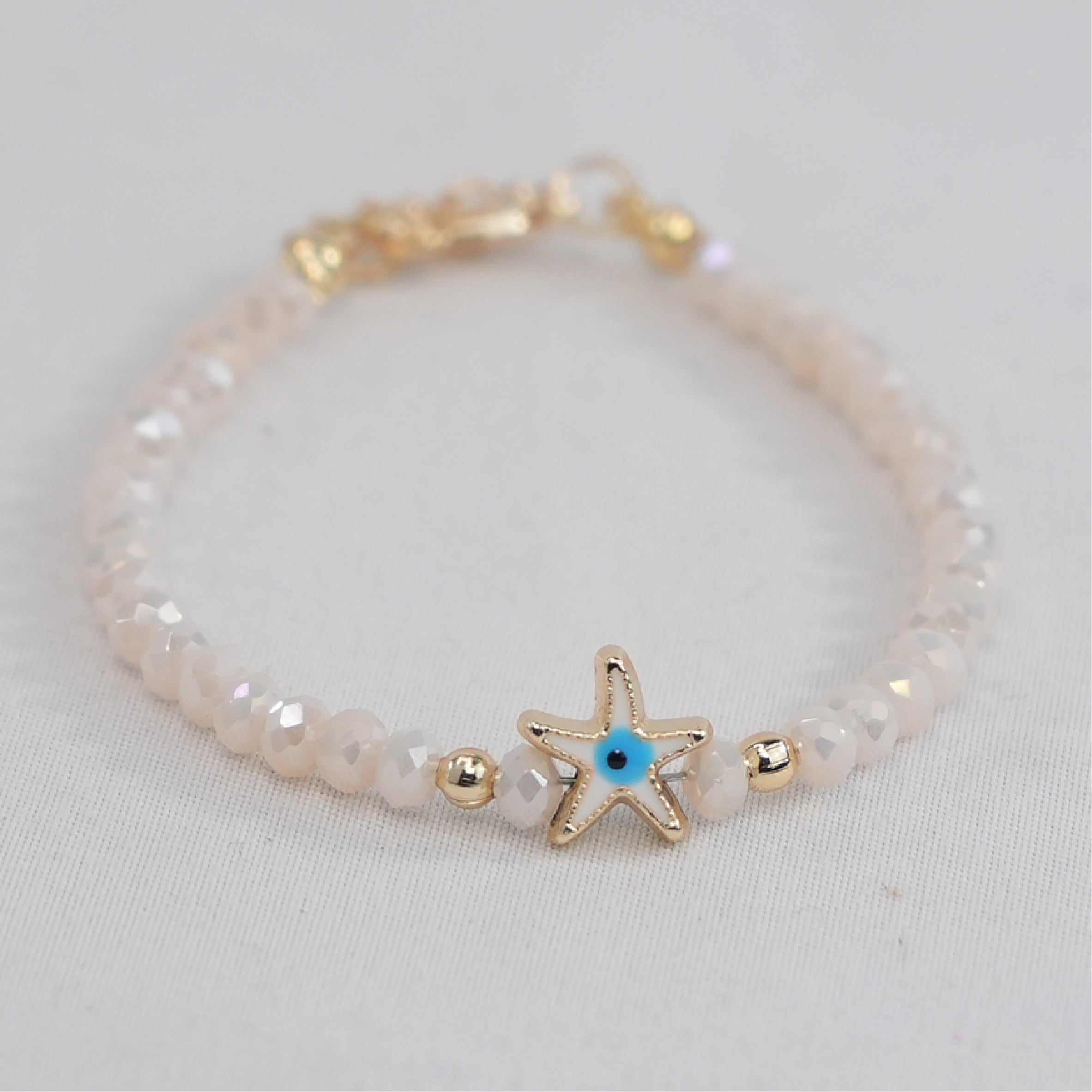 Crystal Beaded Bracelet with Star Evil Eye Charm: 7 Colors
