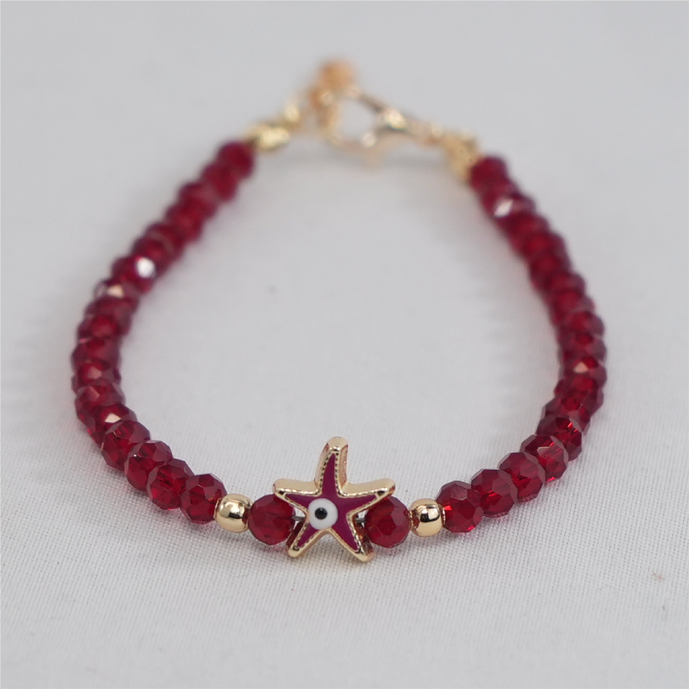Crystal Beaded Bracelet with Star Evil Eye Charm: 7 Colors