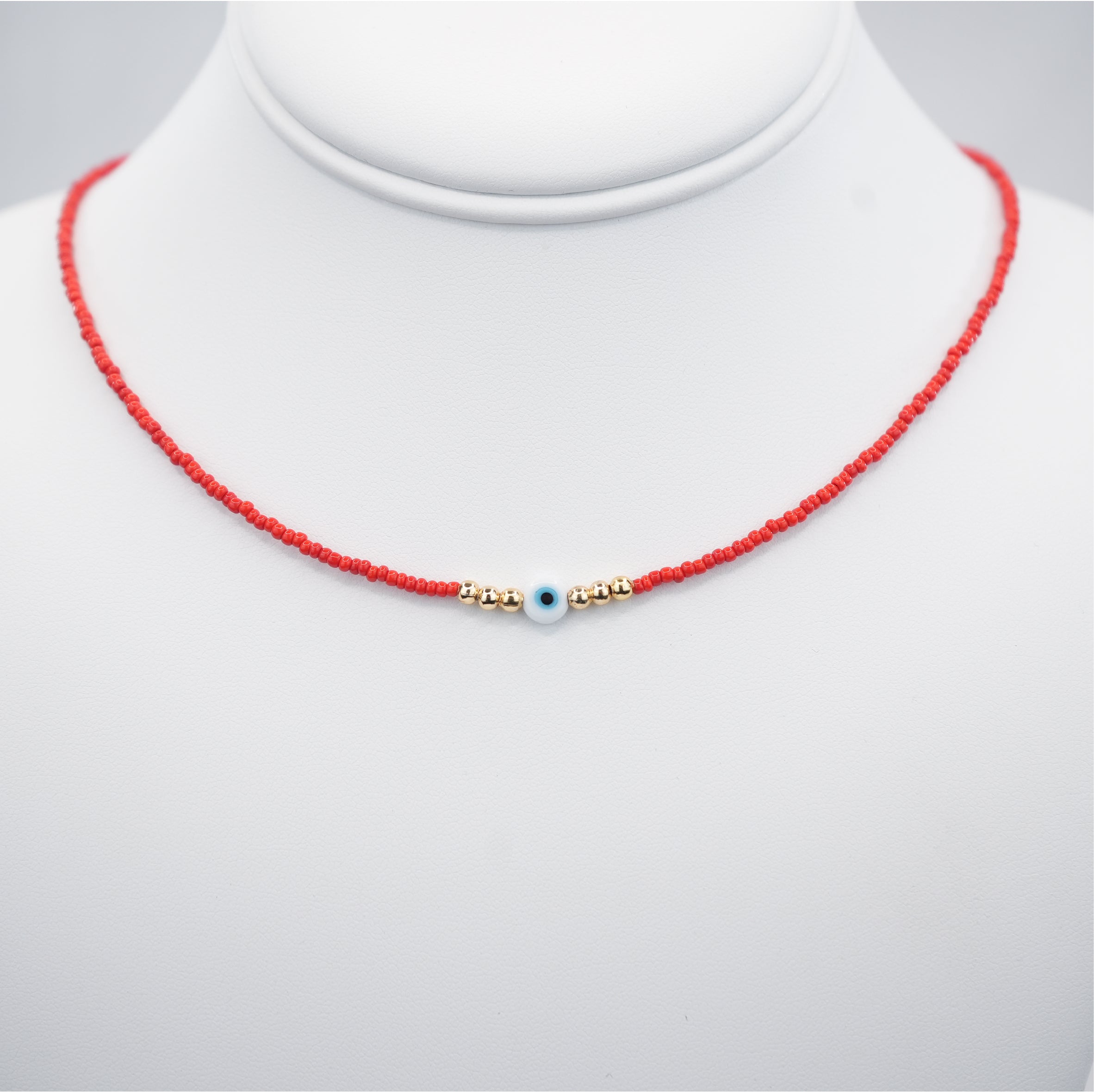 White Evil Eye Beaded Necklace - Handcrafted Turkish Jewelry