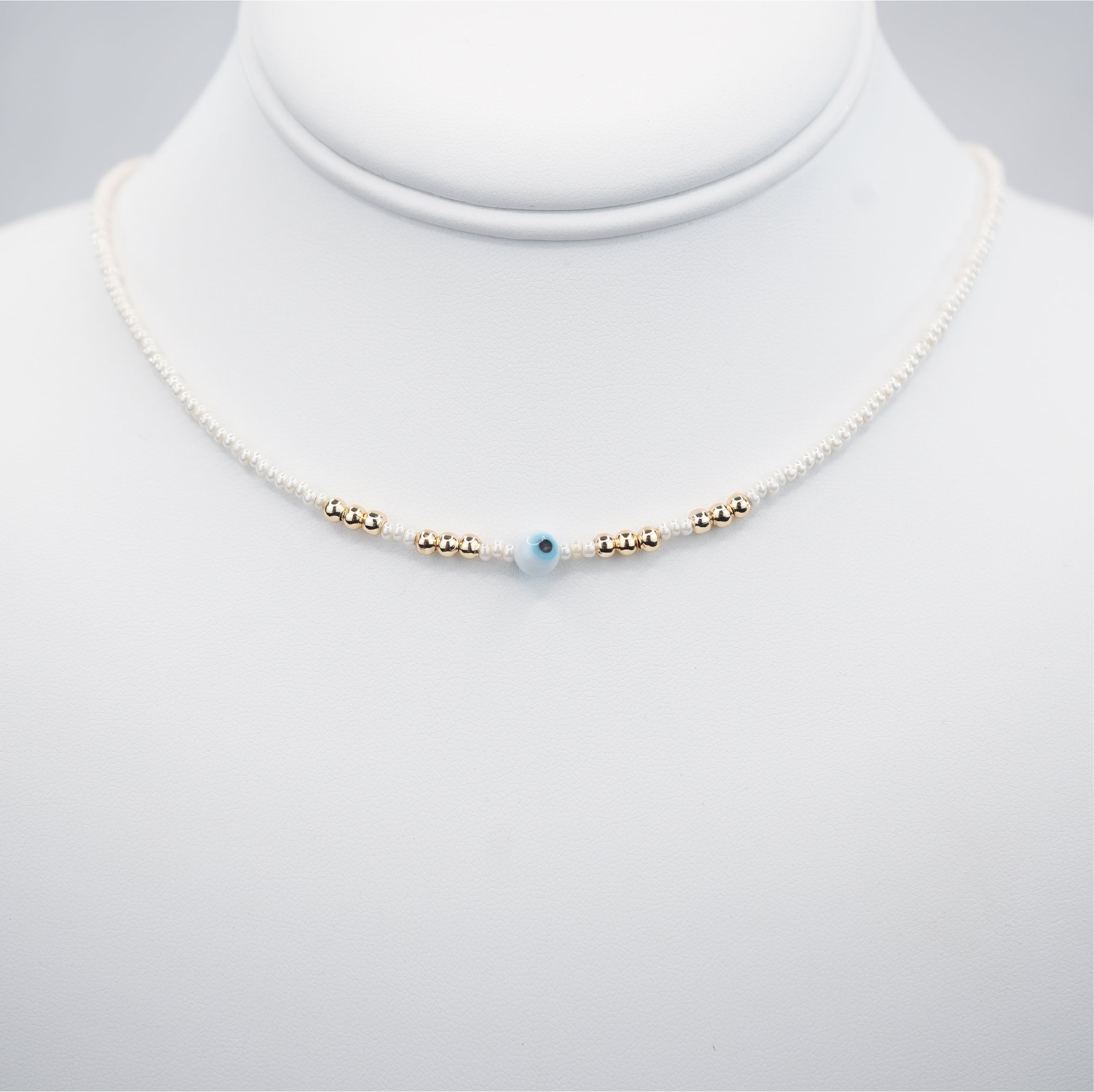 White Evil Eye Beaded Necklace - Handcrafted Turkish Jewelry
