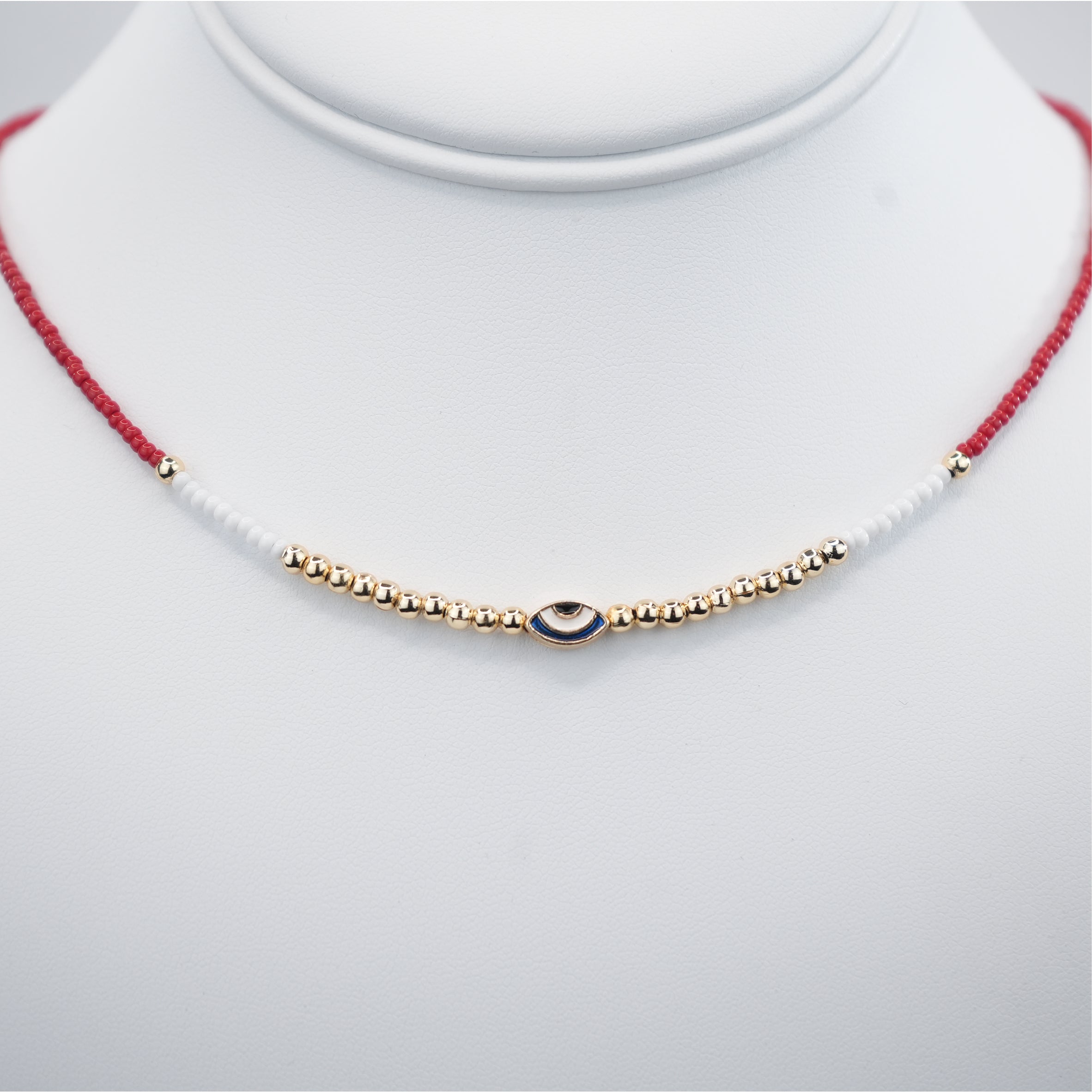 Oval Evil Eye Beaded Necklace: Elegant Protection