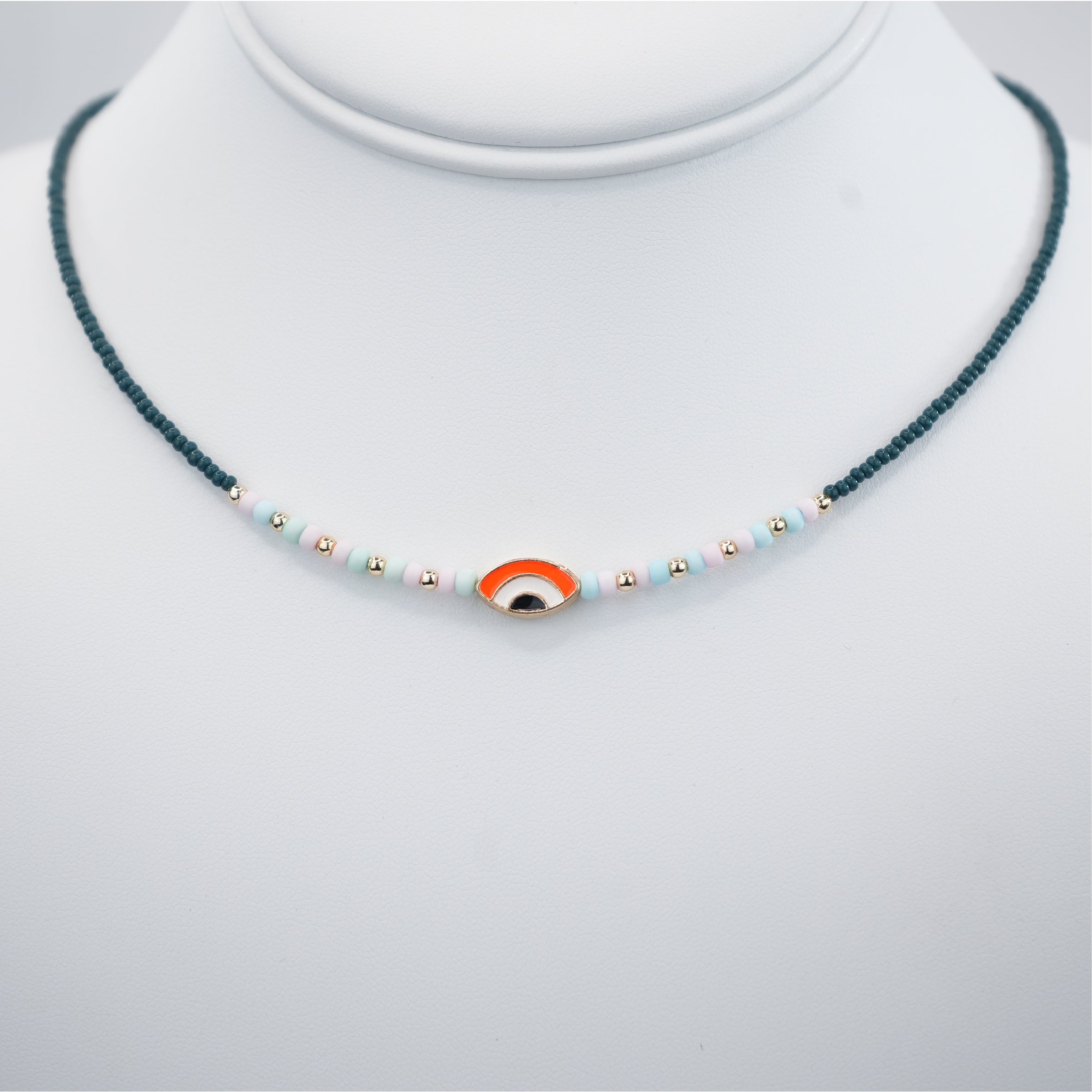 Oval Evil Eye Beaded Necklace: Elegant Protection