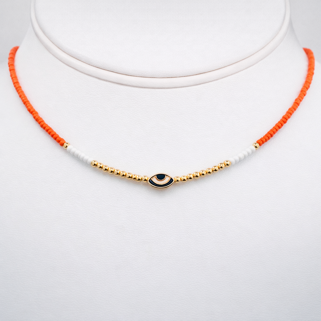Oval Evil Eye Beaded Necklace: Elegant Protection