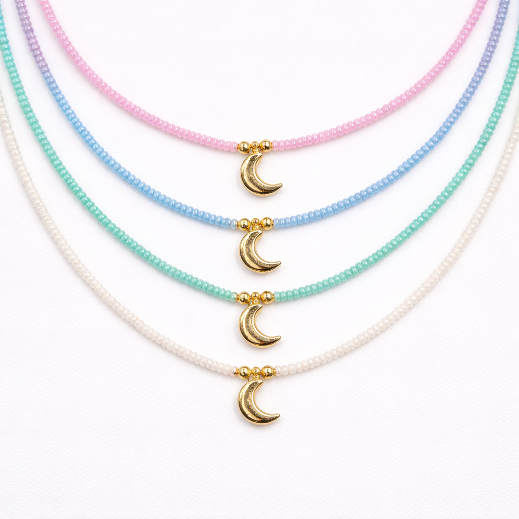 Celestial Moon Pendant Beaded Necklace: Elegant and Mystical
