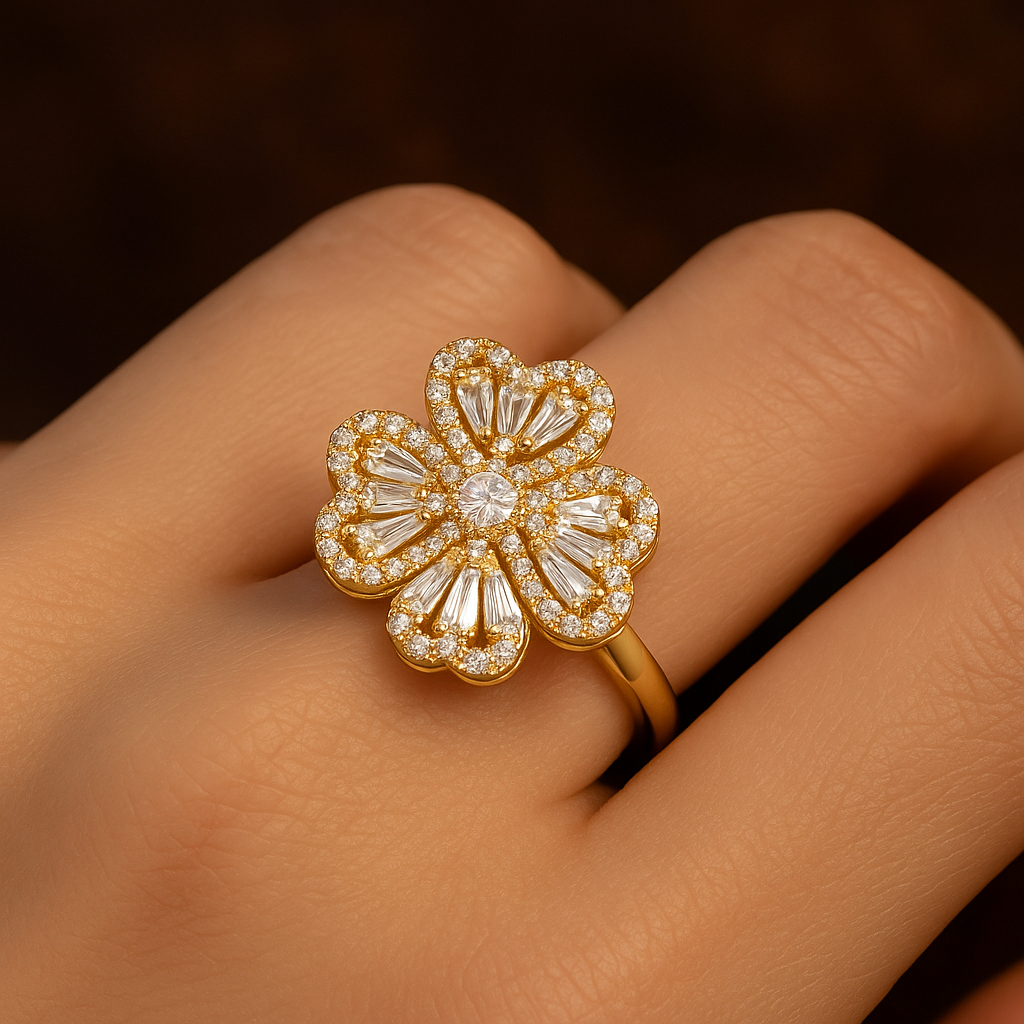 Spinner Flower Ring – Rotating Stainless Steel Fidget Jewelry for Women | Anti-Stress Gift