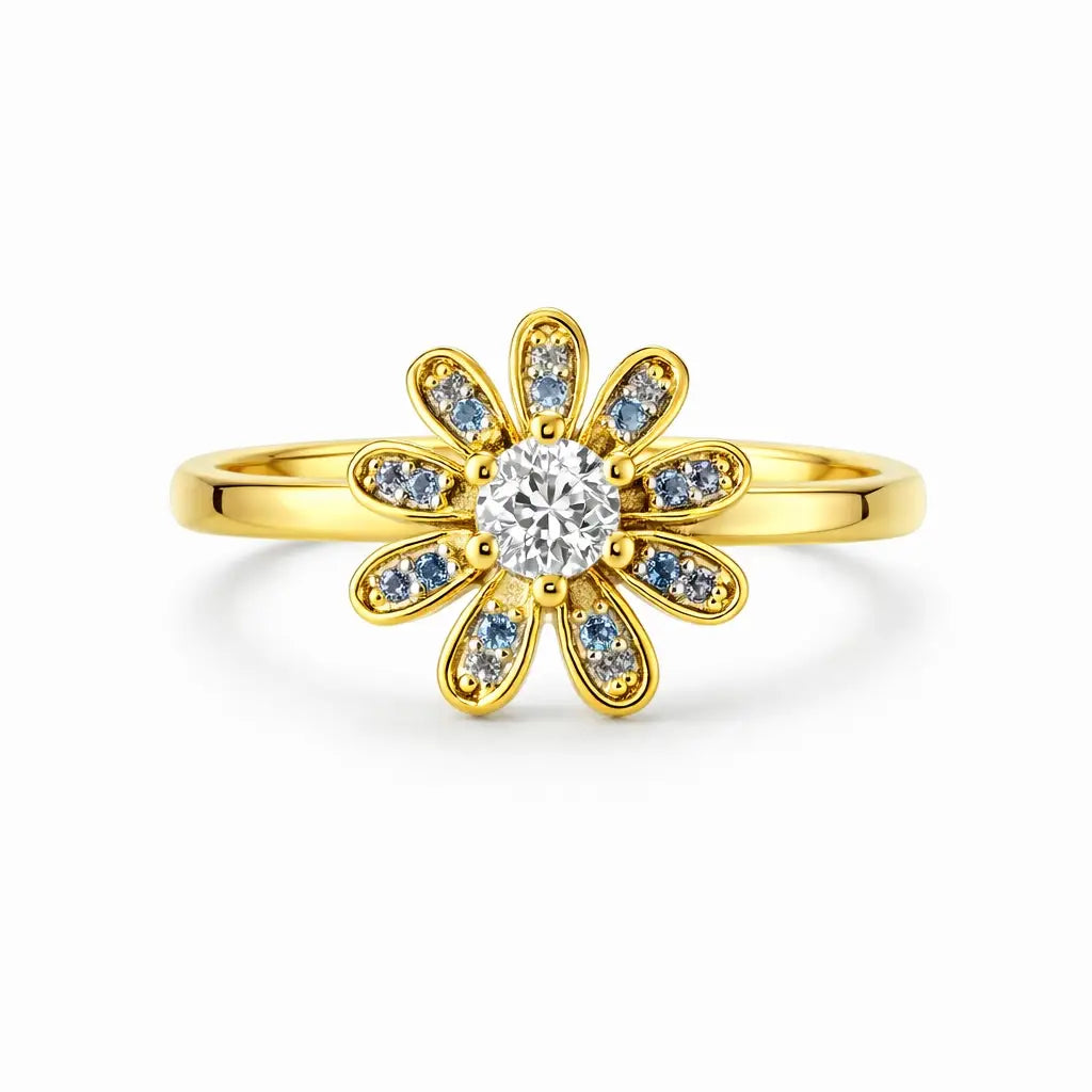 Blue Fidget Spinner Ring – Adjustable Gold & Silver Plated