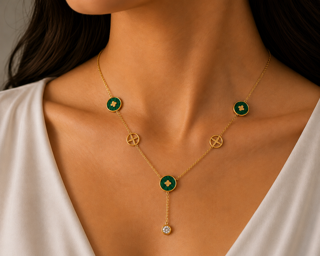 Clover Station Y Drop Necklace - Gold Plated