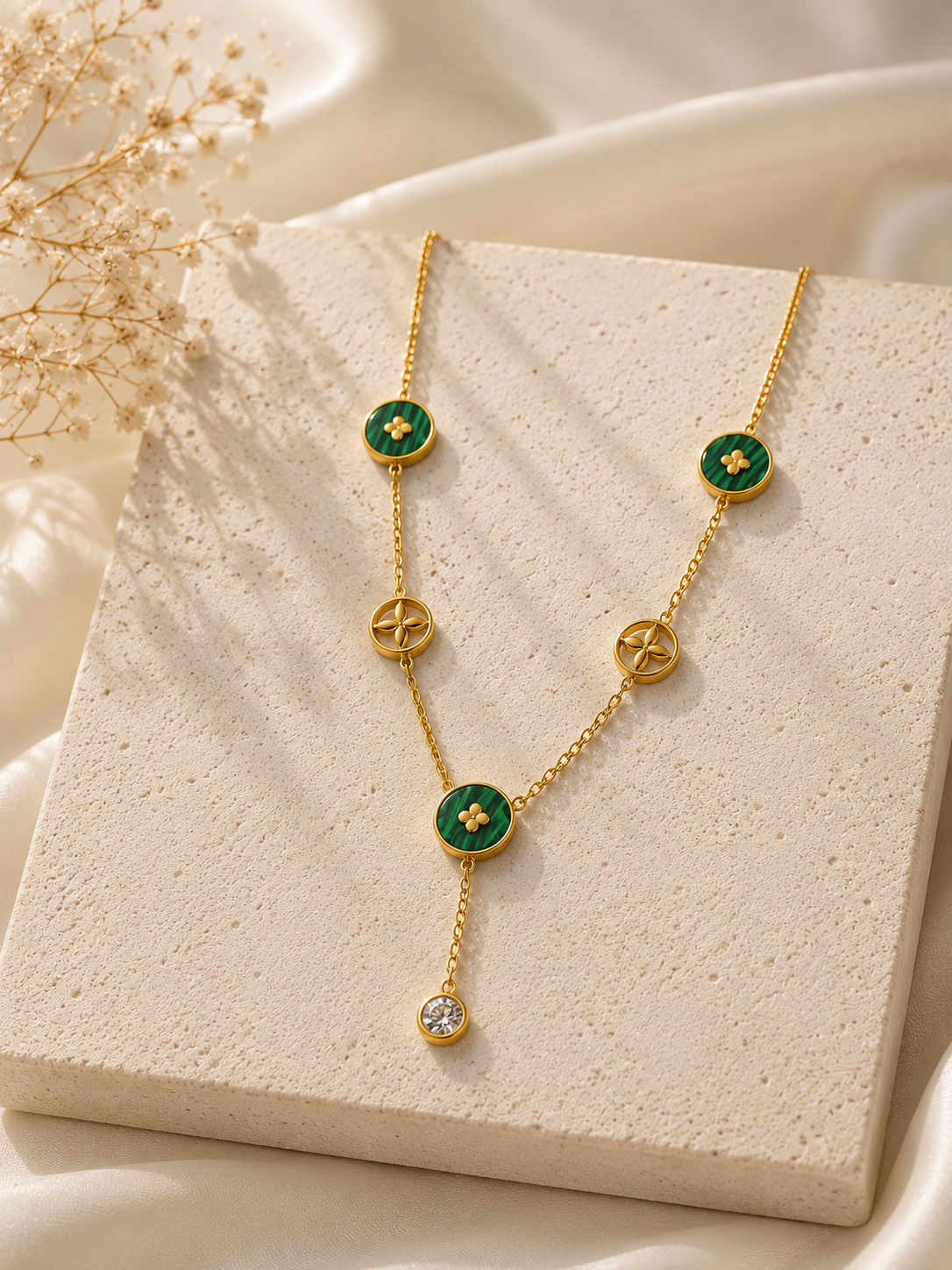 Clover Station Y Drop Necklace - Gold Plated