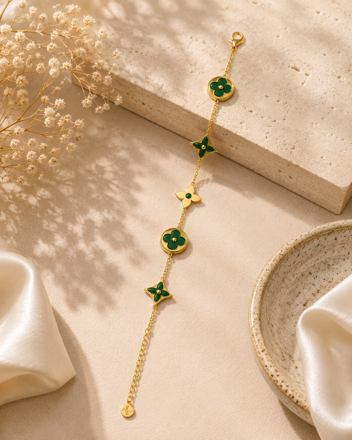 Emerald Clover Link Bracelet - Gold&Stainless Silver Plated