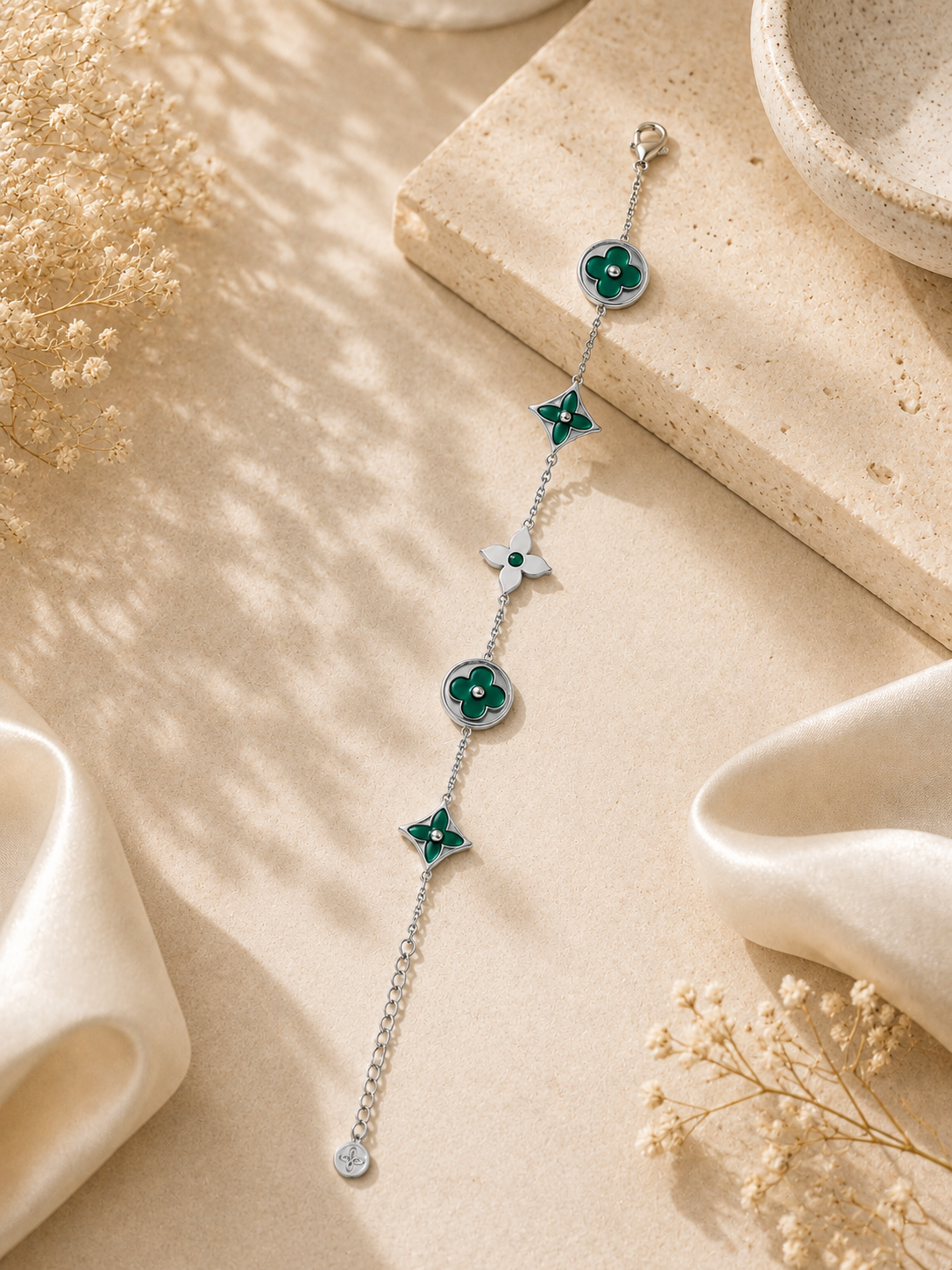 Emerald Clover Link Bracelet - Gold&Stainless Silver Plated
