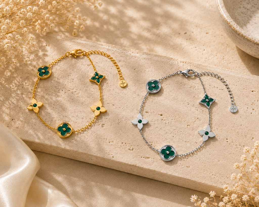 Emerald Clover Link Bracelet - Gold&Stainless Silver Plated
