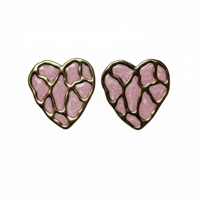 Enamel Mosaic Heart Earrings – 4 Color