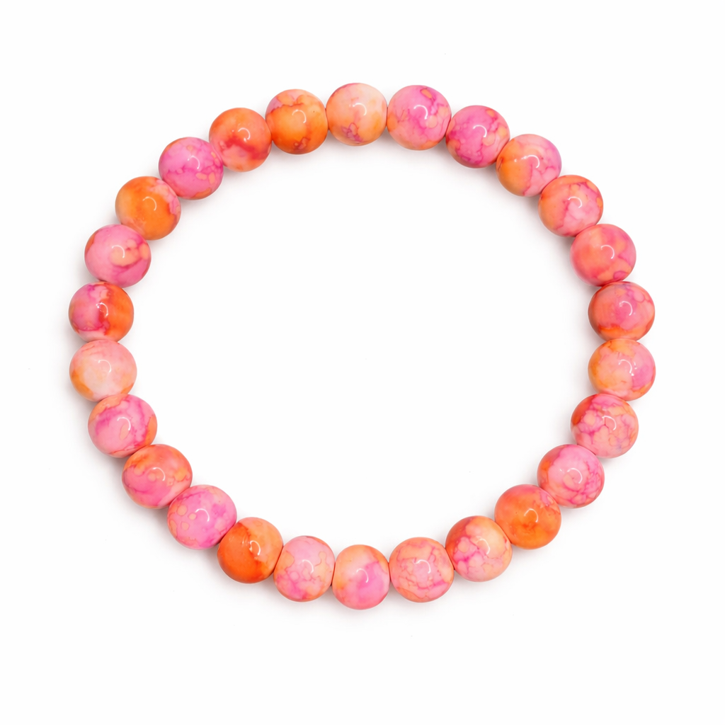 Handmade Stretch Beaded Bracelets – Pink & Marble Stone Assorted Colors