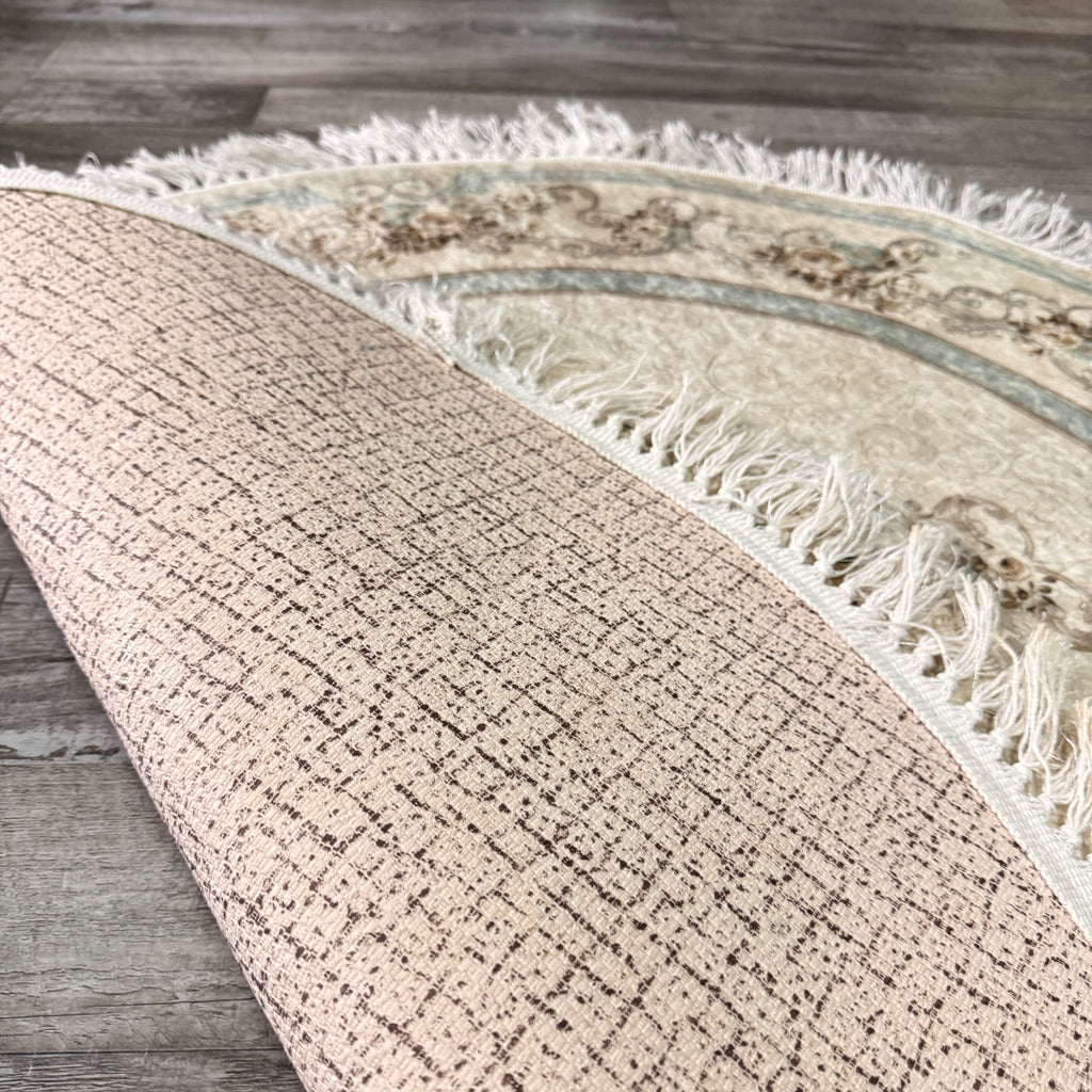 Round Pink Design Lateks Water Resistant Washable Tassel Area Rug