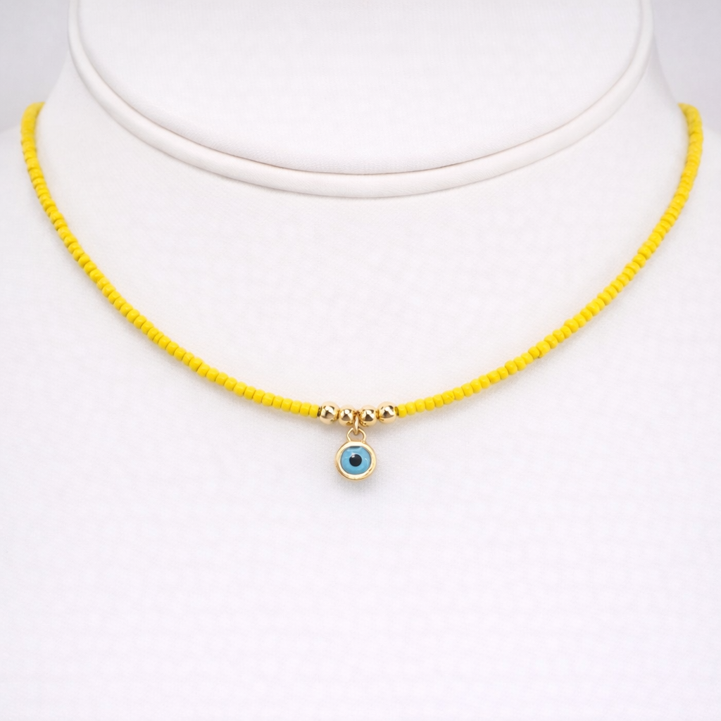 Blue Evil Eye Beaded Necklace - Two Color, Protection