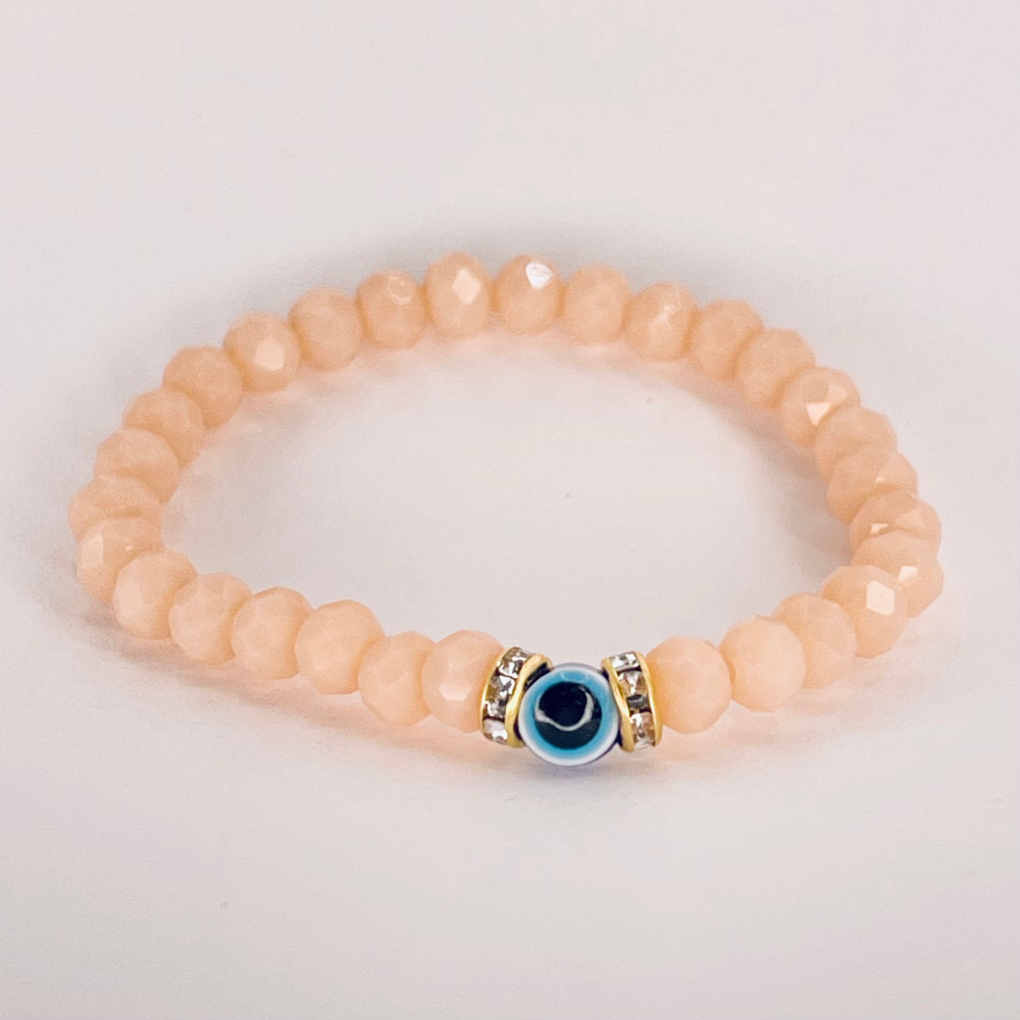 Beige Beaded Evil Eye Kids Bracelet – Subtle Protection 