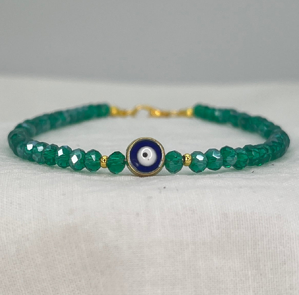 Handmade Evil Eye Anklet: Crystal Beads, Protective Charm