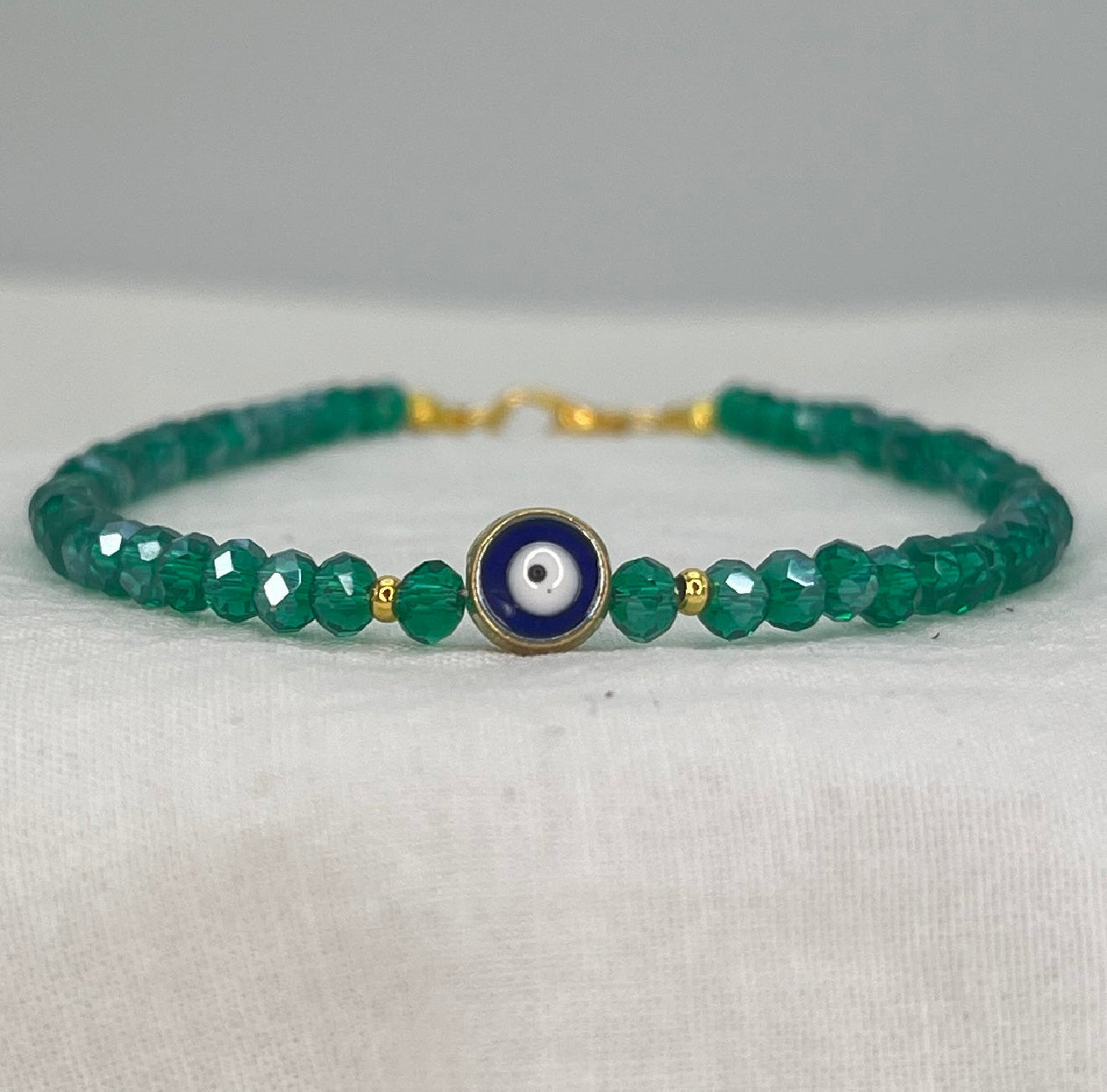 Handmade Evil Eye Anklet: Crystal Beads, Protective Charm
