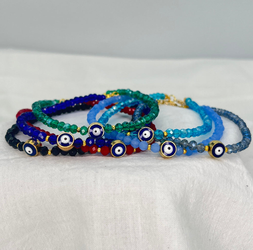 Handmade Evil Eye Anklet: Crystal Beads, Protective Charm