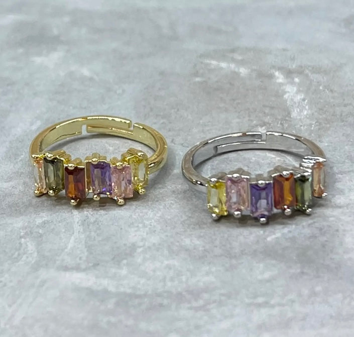 Colorful Shiny Gemstone Adjustable Stackable Ring, Vibrant