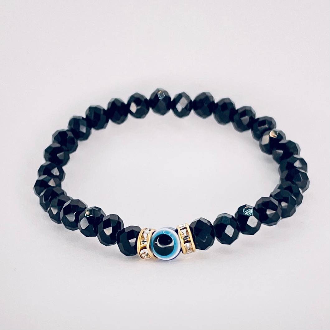 Black Beaded Evil Eye Kids Bracelet – Sleek Protection 