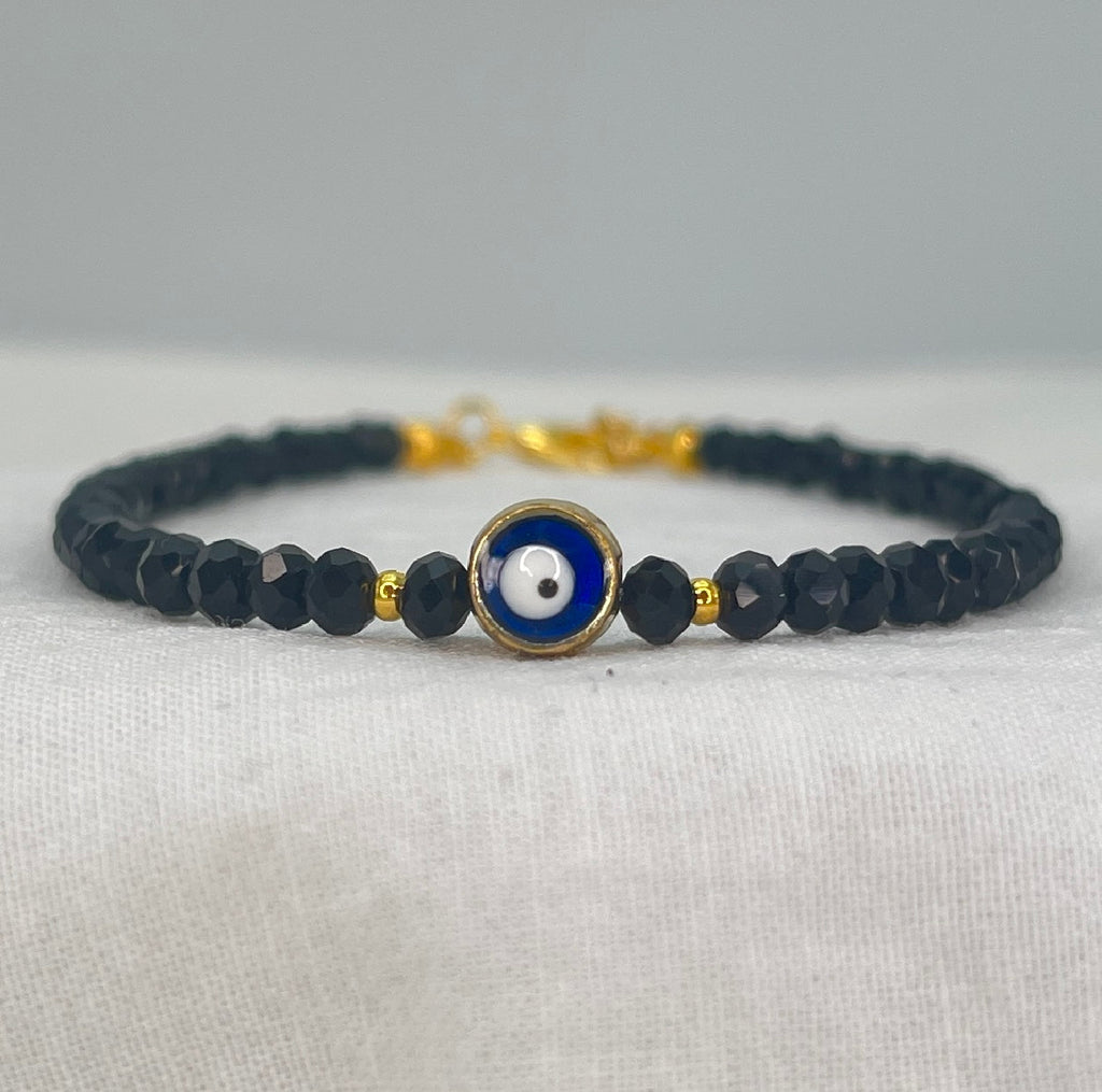 Handmade Evil Eye Anklet: Crystal Beads, Protective Charm