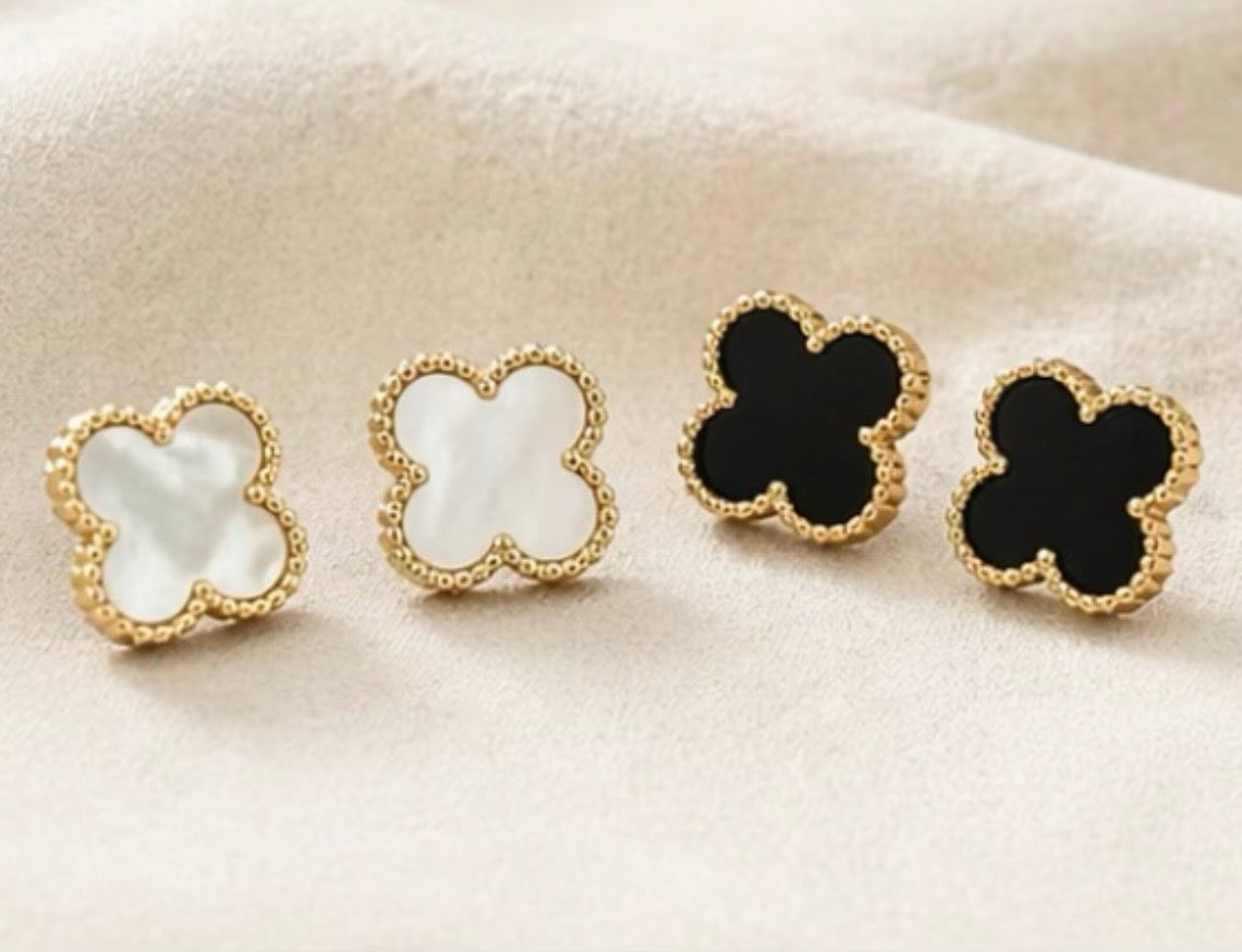 Clover Stud Earrings Stainless Steel Minimal Gold Plated