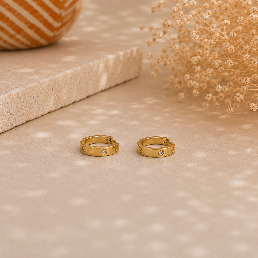4mm–Mini LOVE Inspired Crystal&Screw Earrings–StainlessSteel