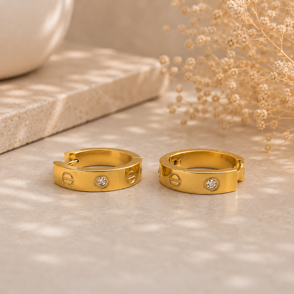 6mm–LOVE Inspired Crystal&Screw Hoop Earrings–StainlessSteel