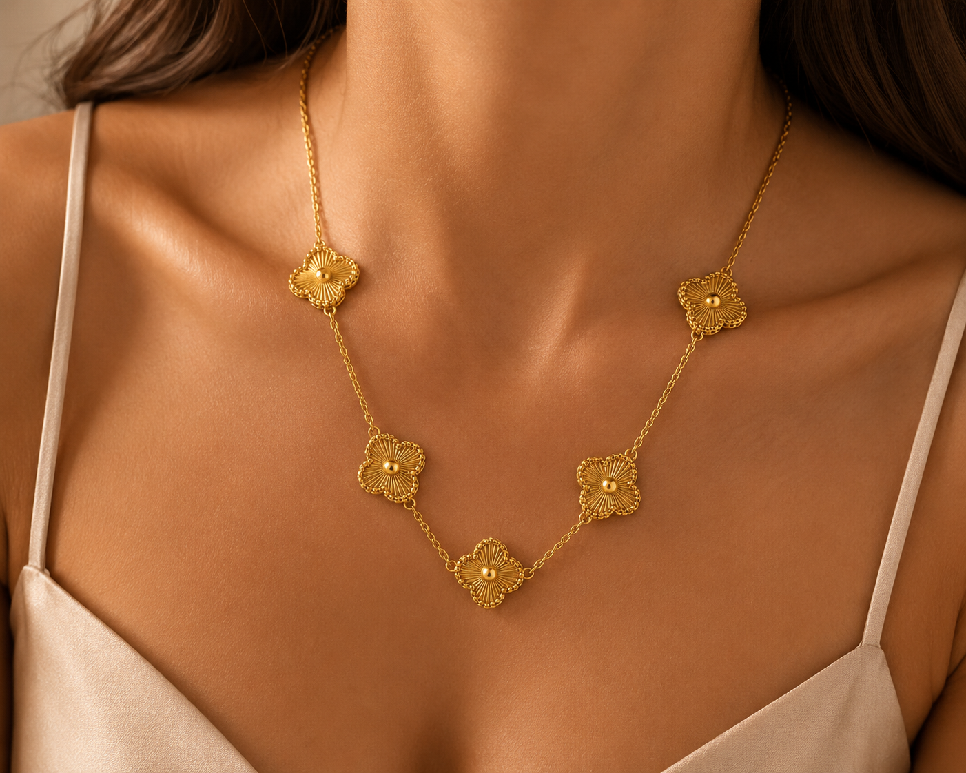 Clover Stainless Steel Necklace – Gold & Silver