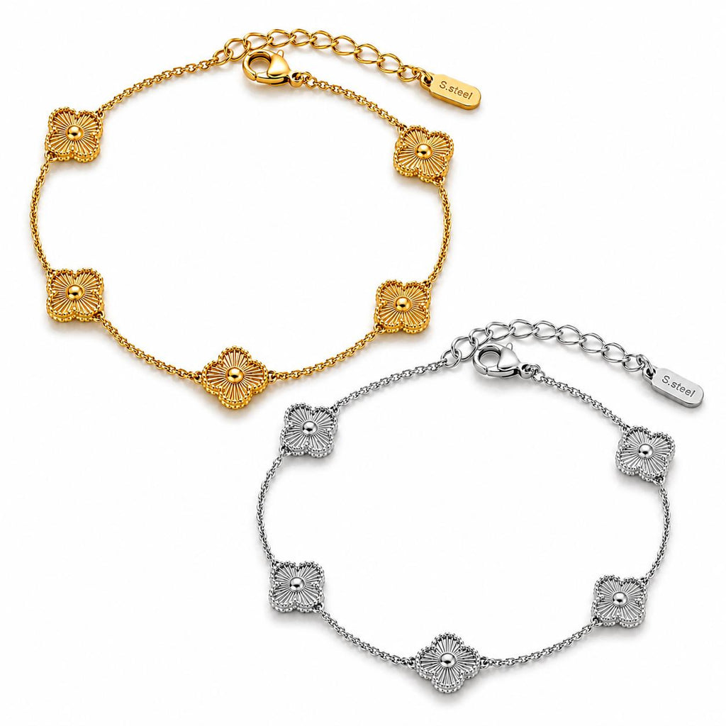 Clover Stainless Steel Bracelet – Gold & Silver