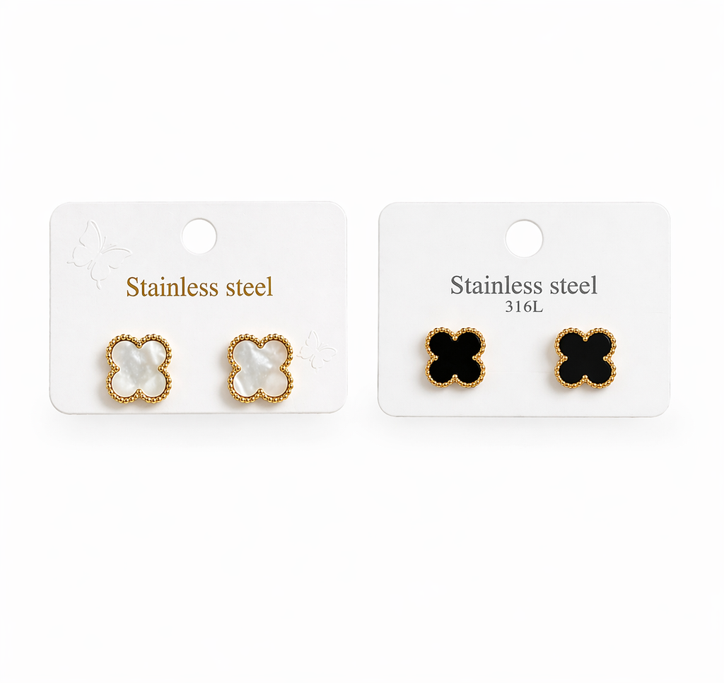 Clover Stud Earrings Stainless Steel Minimal Gold Plated