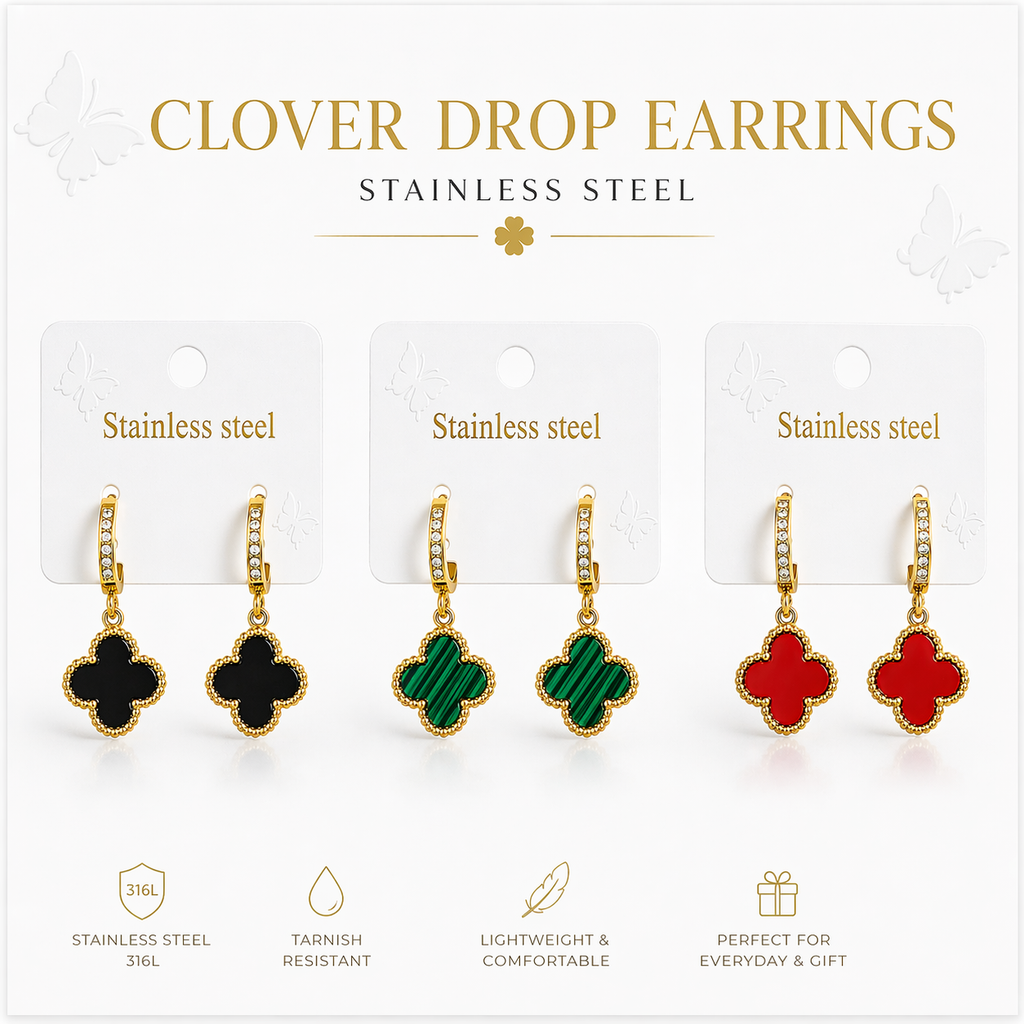Clover Drop Earrings-Gold Stainless Steel | Best Selling Colors