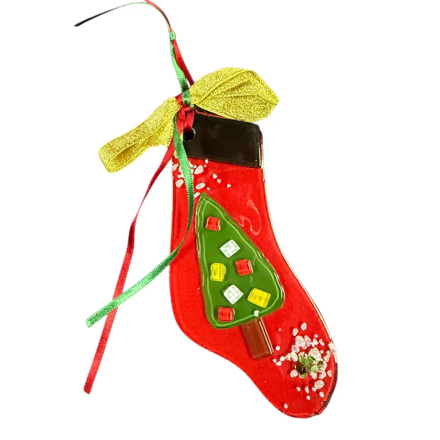 Christmas Fused Glass Christmas Tree Stocking Ornament