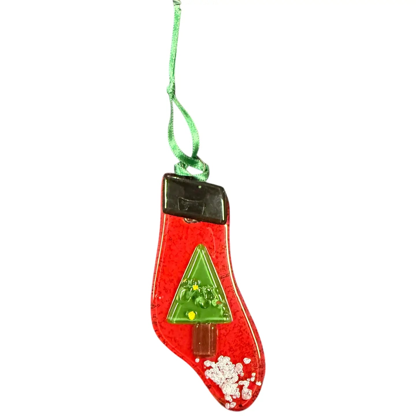 Christmas Fused Glass Christmas Tree Stocking Ornament