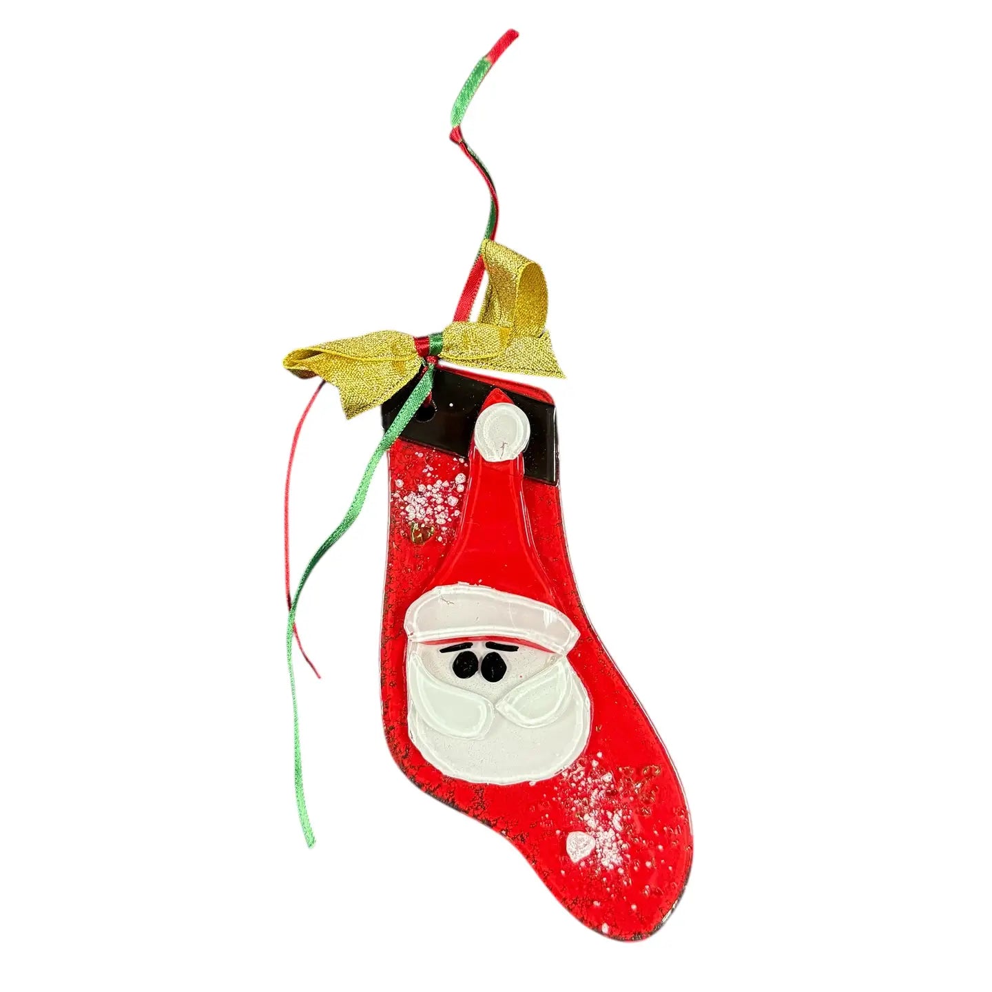 Christmas Fused Glass Santa Stocking Ornament